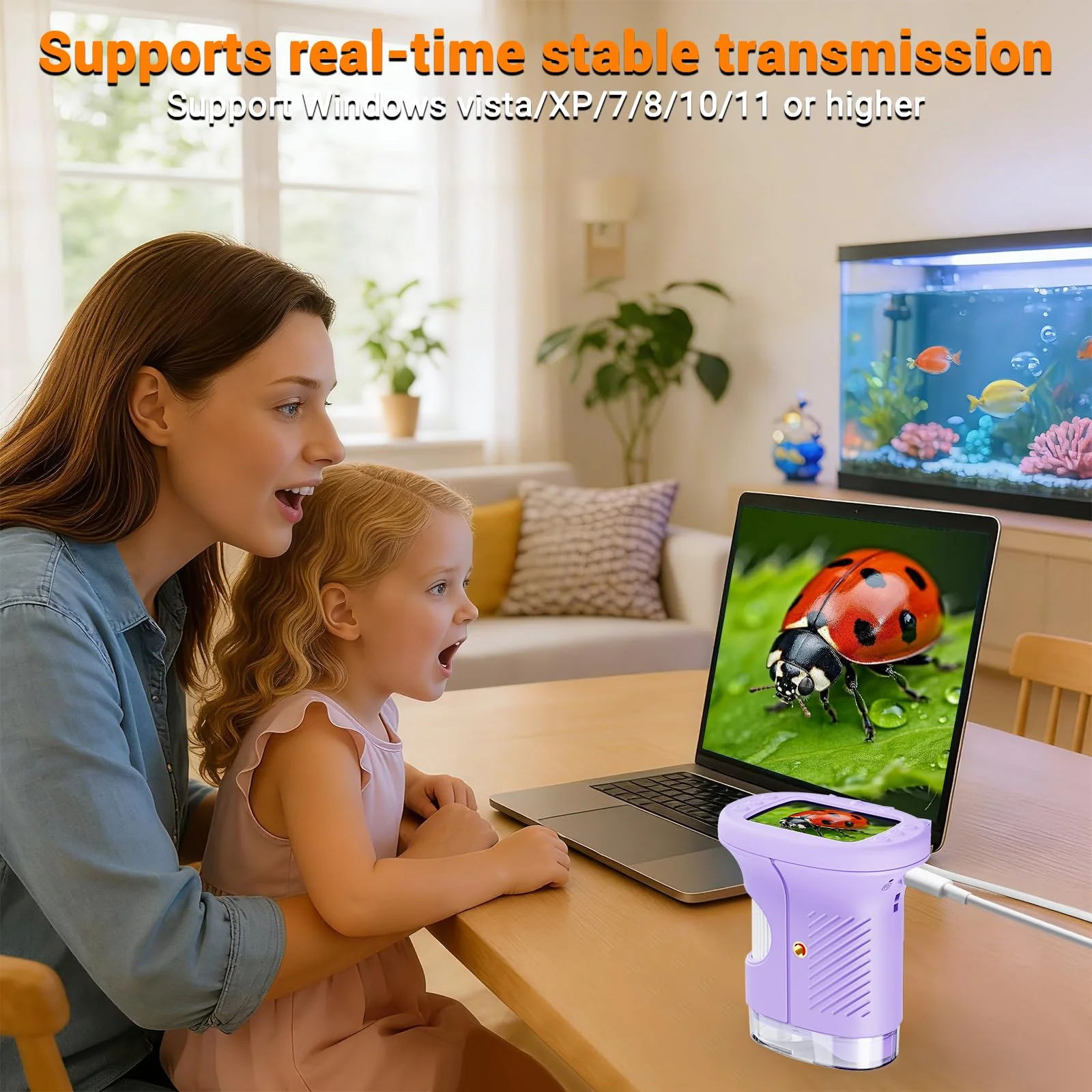 Pocket Kids Microscope, 1000X Handheld Microscope for Kids w/2.4'' Screen, Photo Video Mini Portable Microscopes Science Edu Digiscope, Christmas Birthday Gifts Ideas for Kids Ages 3-12 (Purple) Purple - Image 6