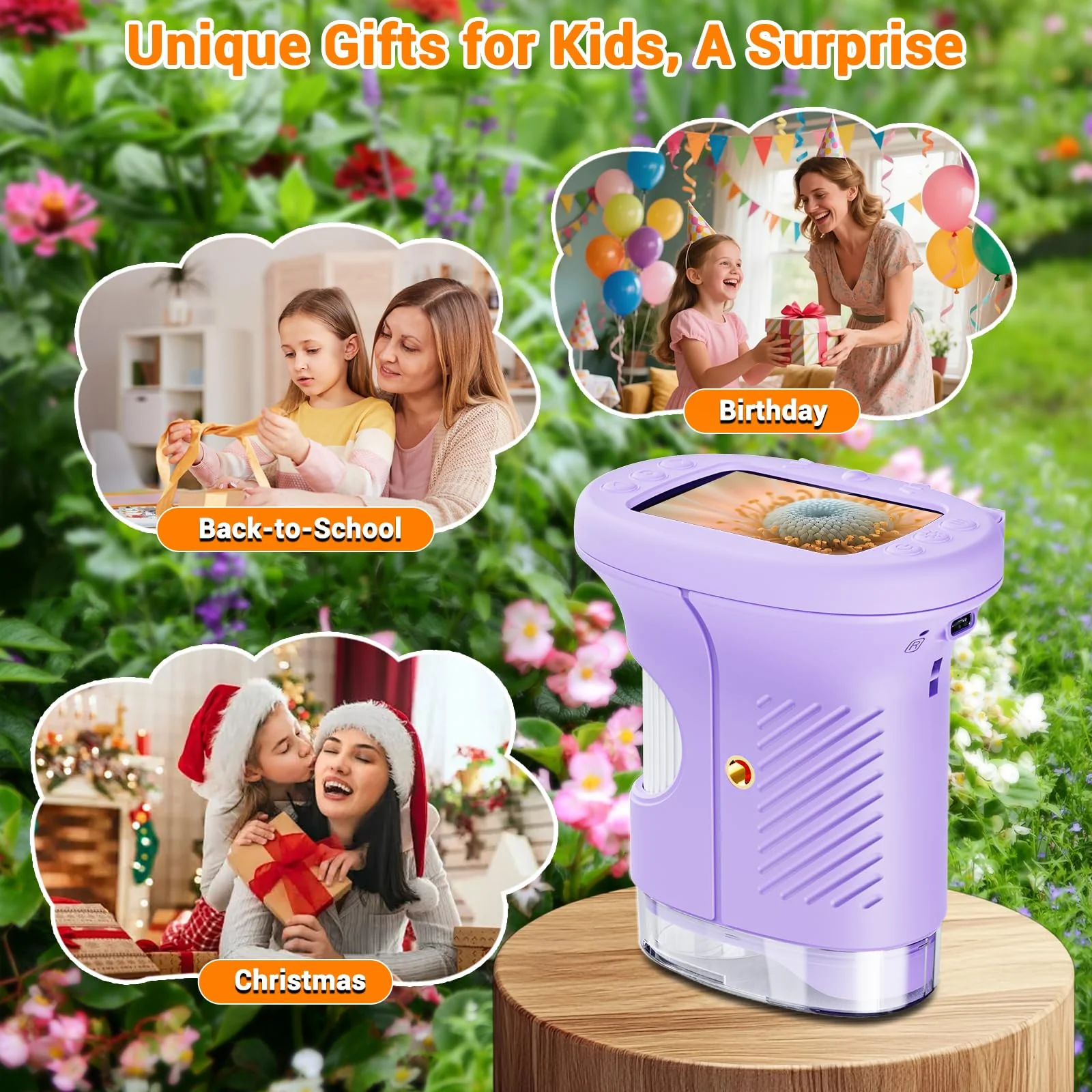 Pocket Kids Microscope, 1000X Handheld Microscope for Kids w/2.4'' Screen, Photo Video Mini Portable Microscopes Science Edu Digiscope, Christmas Birthday Gifts Ideas for Kids Ages 3-12 (Purple) Purple - Image 7