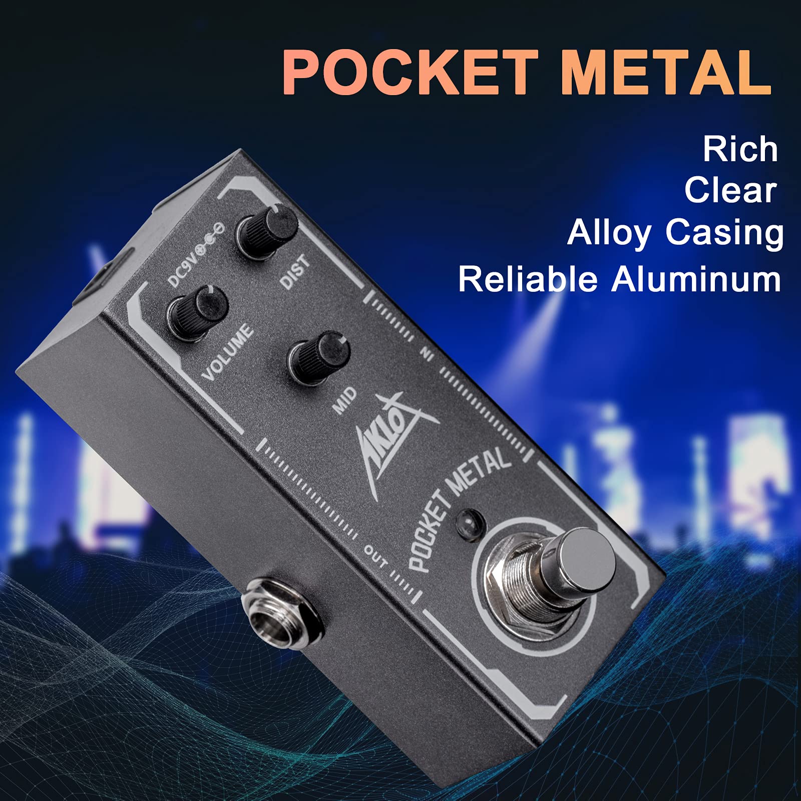 Pocket Metal Guitar Pedal, AKLOT Electric Effects Pedals Distortion Sounds Mini Single Type DC 9V True Bypass Pocket Metal - Image 8