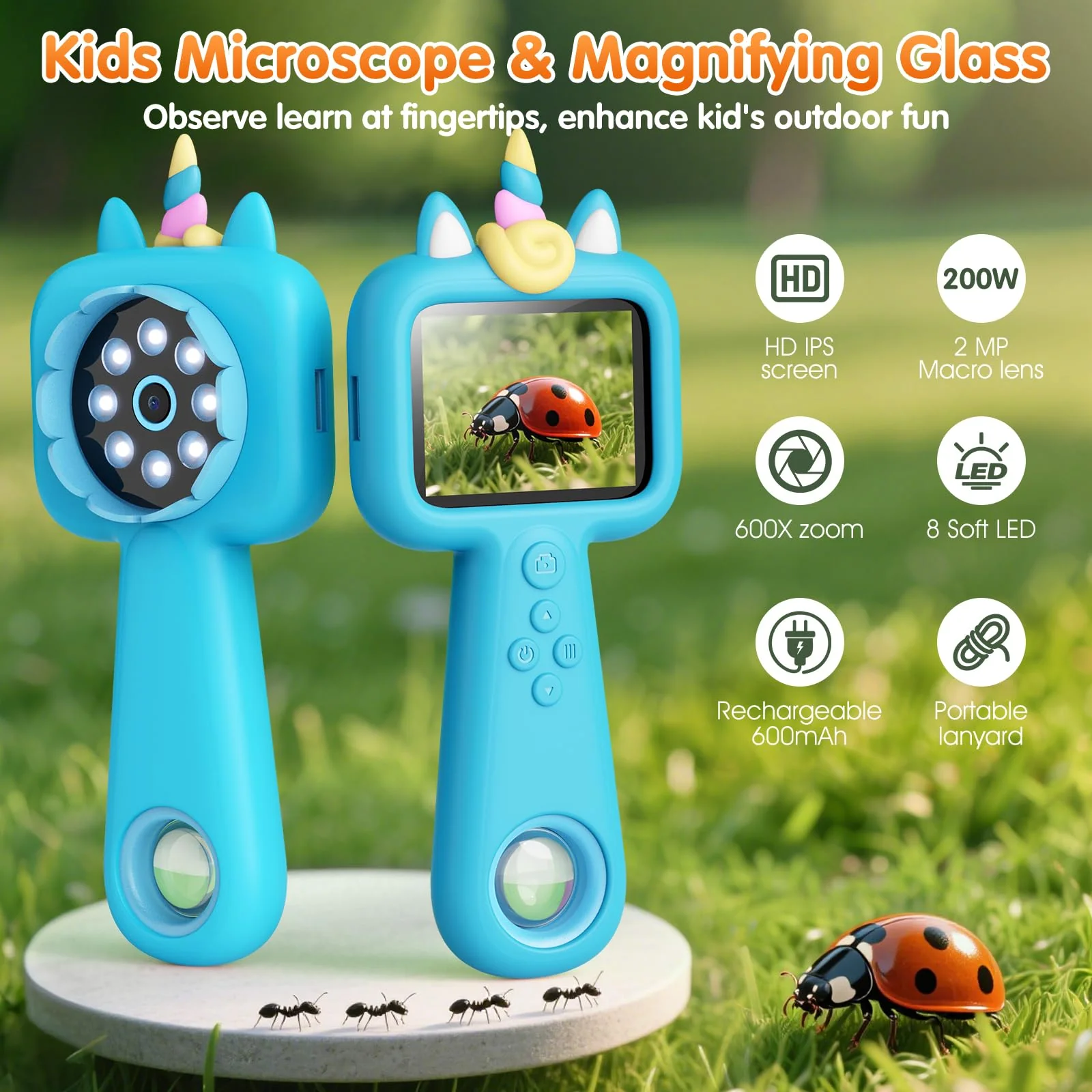 Pocket Microscope for Kids, 2.4" Screen 600X Portable Digital Microscope Handheld, STEM Educational Science Kit Toys for Age 3 4 5 6 7 8 9 10 11 12 13 Years Old Kids Christmas Birthday Gifts - Image 4