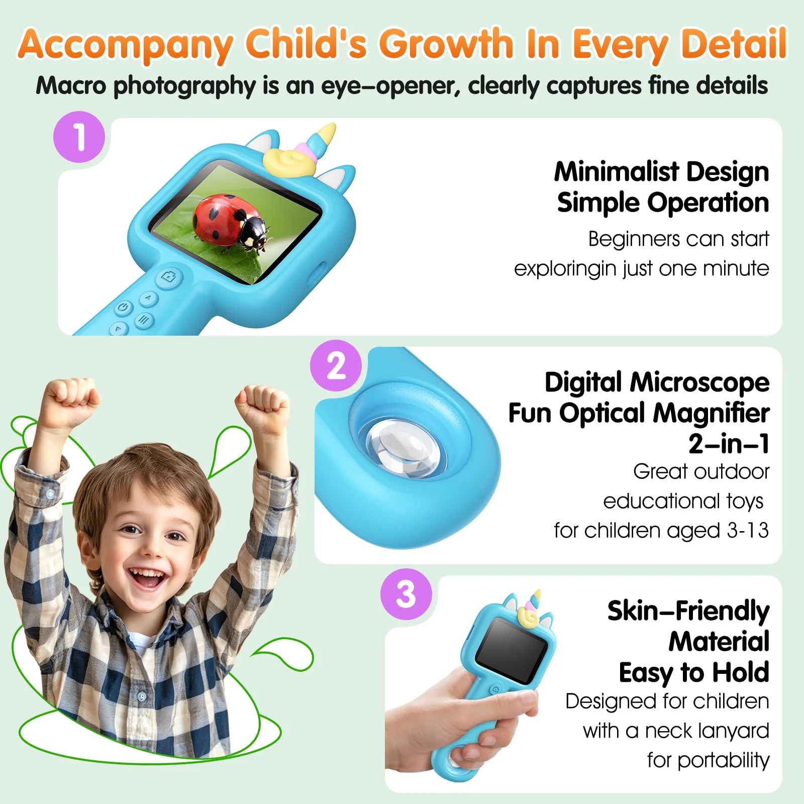Pocket Microscope for Kids, 2.4" Screen 600X Portable Digital Microscope Handheld, STEM Educational Science Kit Toys for Age 3 4 5 6 7 8 9 10 11 12 13 Years Old Kids Christmas Birthday Gifts - Image 6