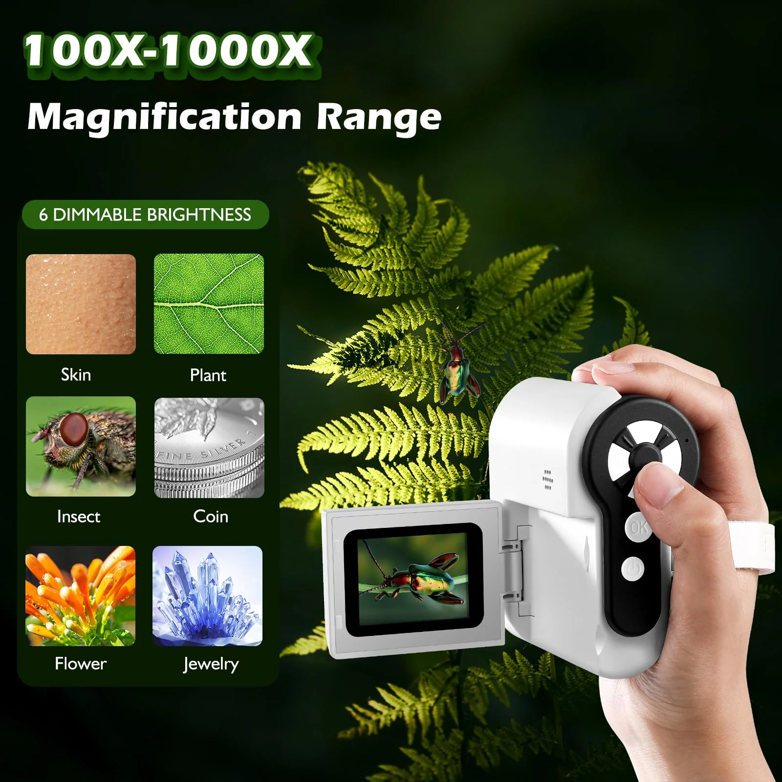Pocket Microscope for Kids, 2'' LCD Screen 32G 100X-1000X Handheld Microscope with 6 LED Lights, Birthday Gifts for Kids 6 7 8 9 10 11 12 Boys Girls - Image 4