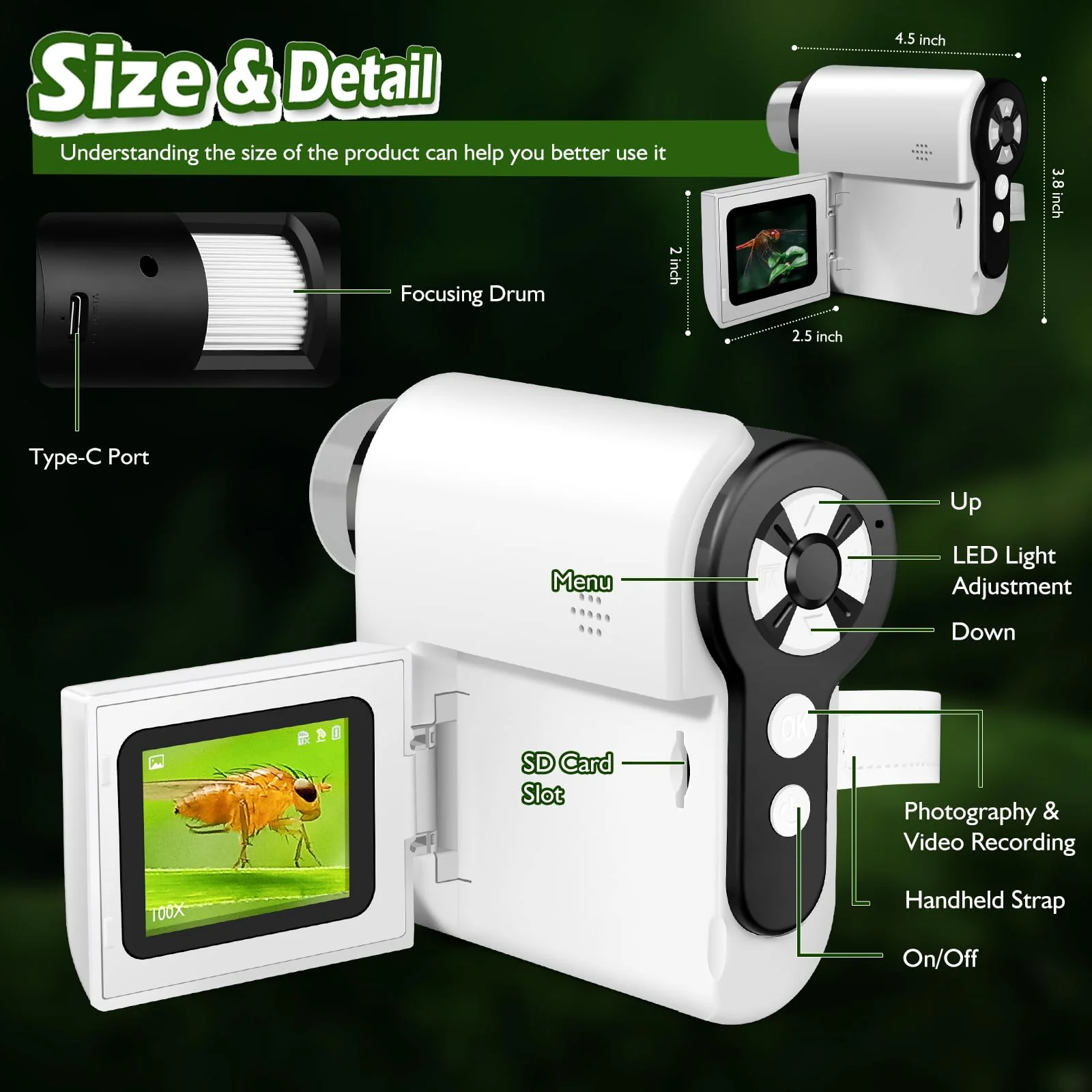 Pocket Microscope for Kids, 2'' LCD Screen 32G 100X-1000X Handheld Microscope with 6 LED Lights, Birthday Gifts for Kids 6 7 8 9 10 11 12 Boys Girls - Image 6