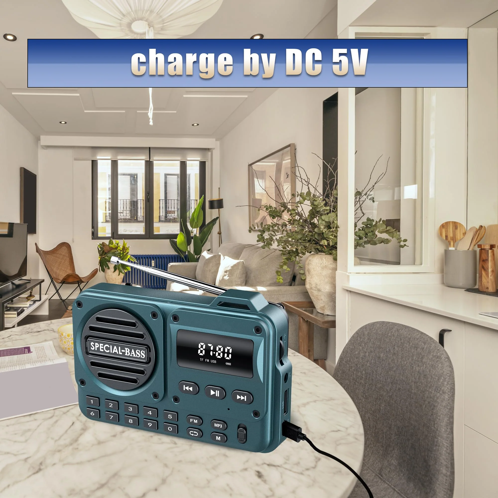 Pocket Radio FM USB-C Charging 2000mAh Rechargeable Excellent Reception Clear Speaker and Headphone Jack,LCD Screen,FM Radio for Walk/Jogging/Gym, Bluetooth/TF.(NO AM) (Turquoise) Turquoise - Image 2