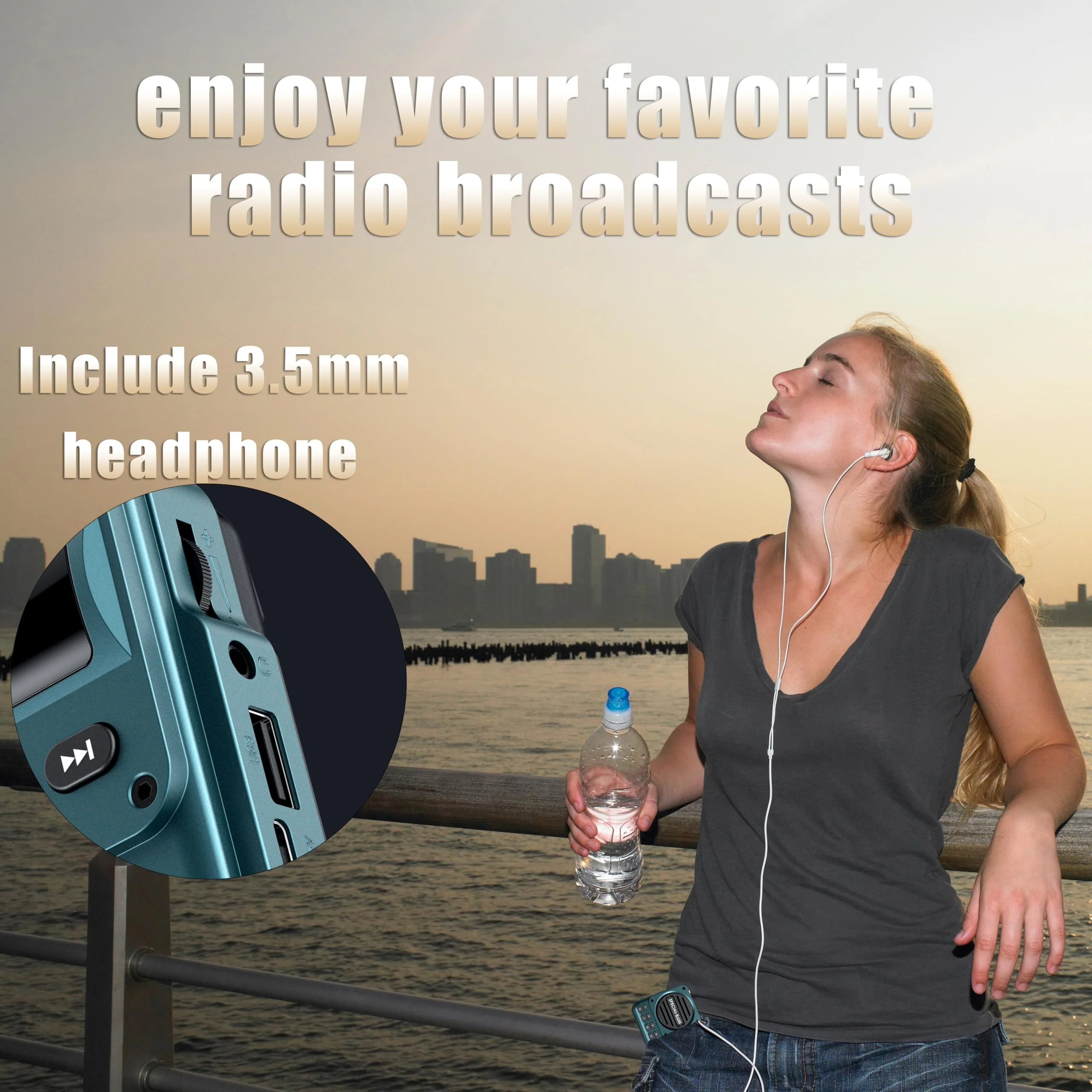 Pocket Radio FM USB-C Charging 2000mAh Rechargeable Excellent Reception Clear Speaker and Headphone Jack,LCD Screen,FM Radio for Walk/Jogging/Gym, Bluetooth/TF.(NO AM) (Turquoise) Turquoise - Image 3