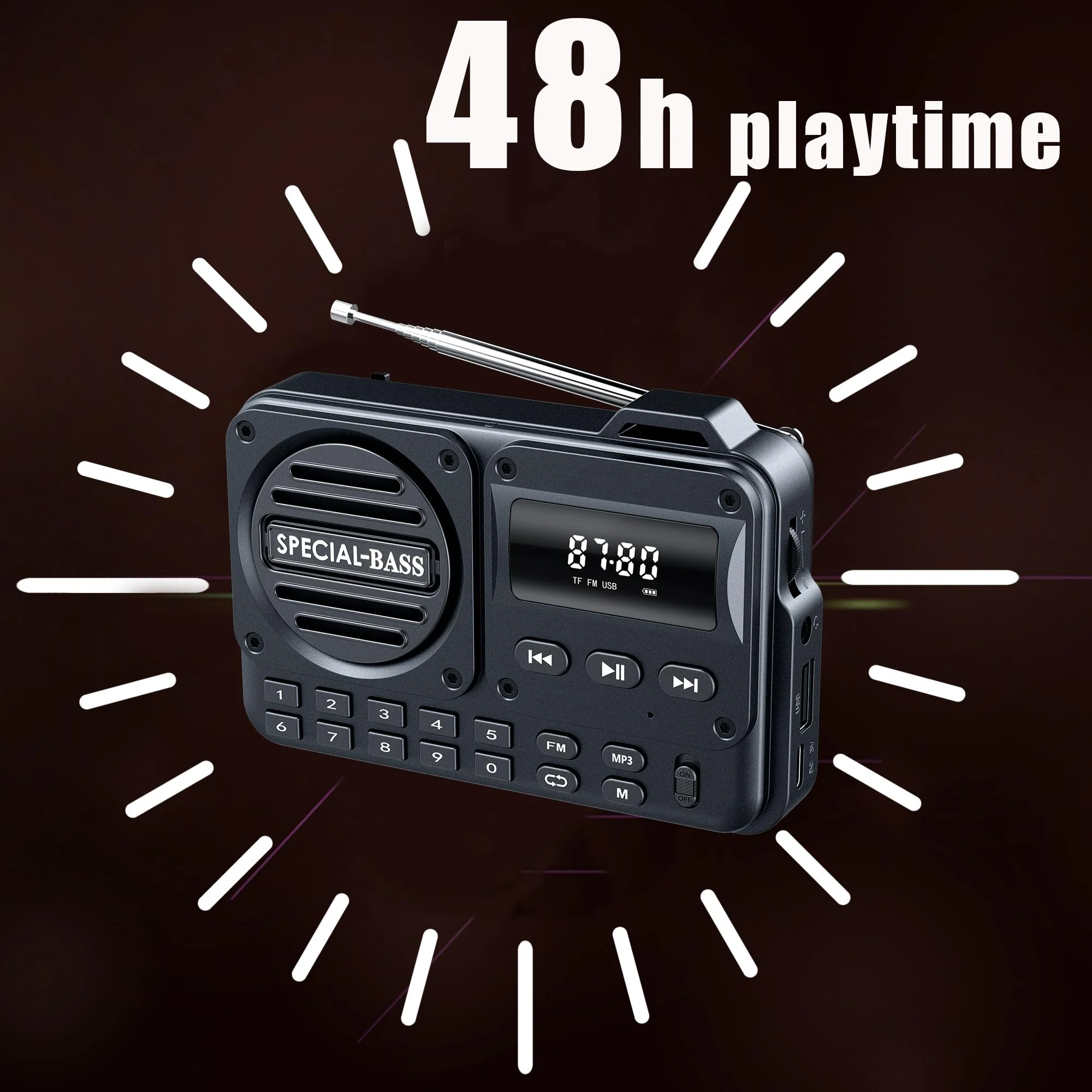 Pocket Radio FM USB-C Charging 2000mAh Rechargeable Excellent Reception Clear Speaker and Headphone Jack,LCD Screen,FM Radio for Walk/Jogging/Gym, Bluetooth/TF.(NO AM) (Turquoise) Turquoise - Image 4