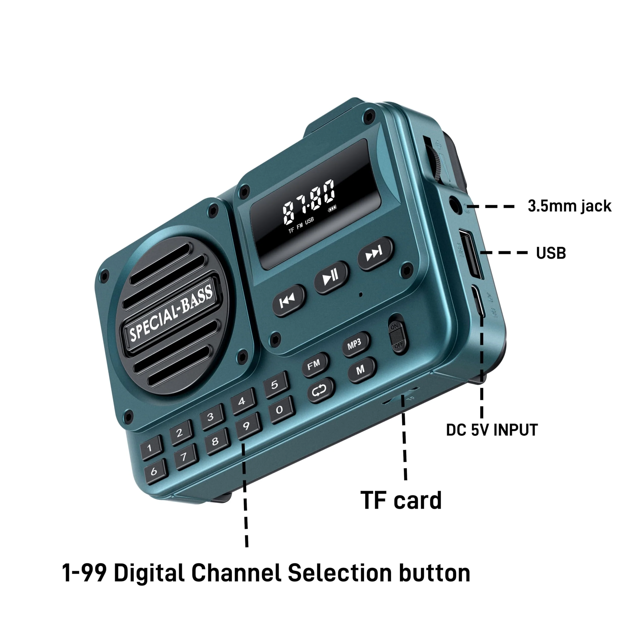 Pocket Radio FM USB-C Charging 2000mAh Rechargeable Excellent Reception Clear Speaker and Headphone Jack,LCD Screen,FM Radio for Walk/Jogging/Gym, Bluetooth/TF.(NO AM) (Turquoise) Turquoise - Image 6