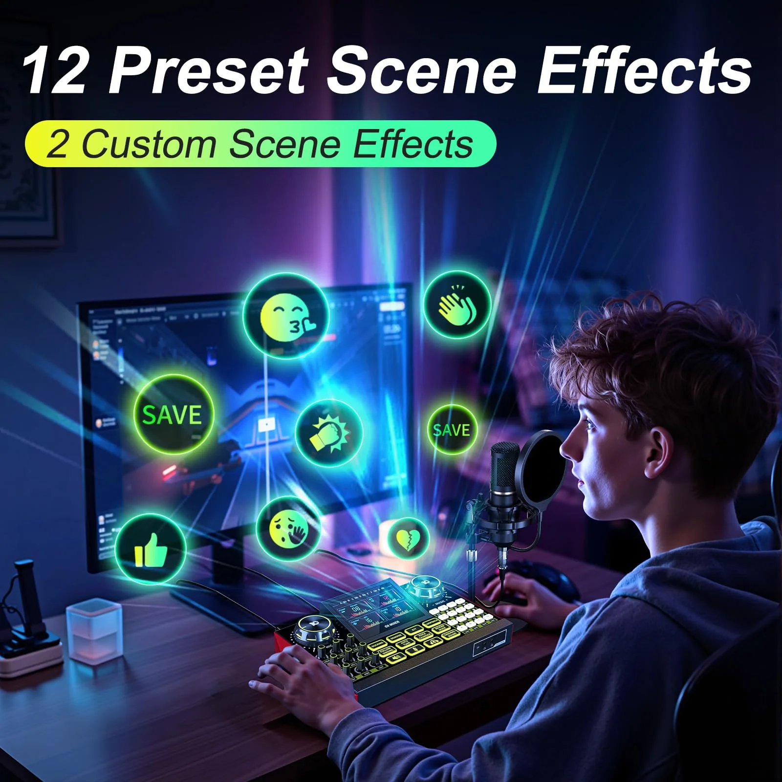Podcast Equipment Bundle Audio Mixer, Sound Board for Pc/Phone Live Streaming Singing Gaming, Podcast Mixer for 3.5/6.35mm Dynamic Microphone, Voice Changer, Denoise, One Click Mute - Image 6