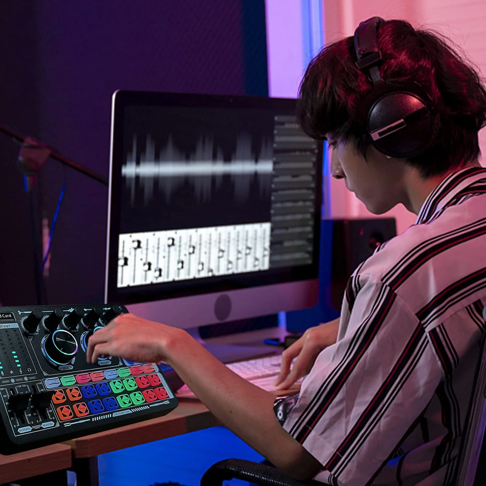 Podcast Sound Board - Music Sound Mixer with Effects, Audio Interface for PC Mac iPhone Android, Sound Card for Streaming Recording, DJ Mixer for Beginners (F999 Classic) F999 Classic - Image 3
