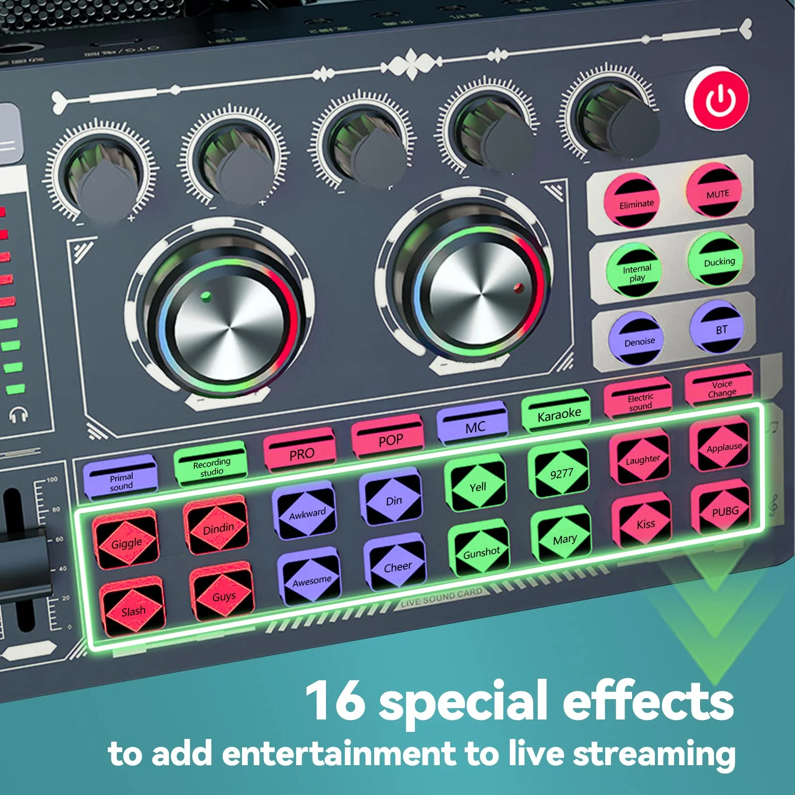 Podcast Sound Board - Music Sound Mixer with Effects, Audio Interface for PC Mac iPhone Android, Sound Card for Streaming Recording, DJ Mixer for Beginners (F999 Classic) F999 Classic - Image 5
