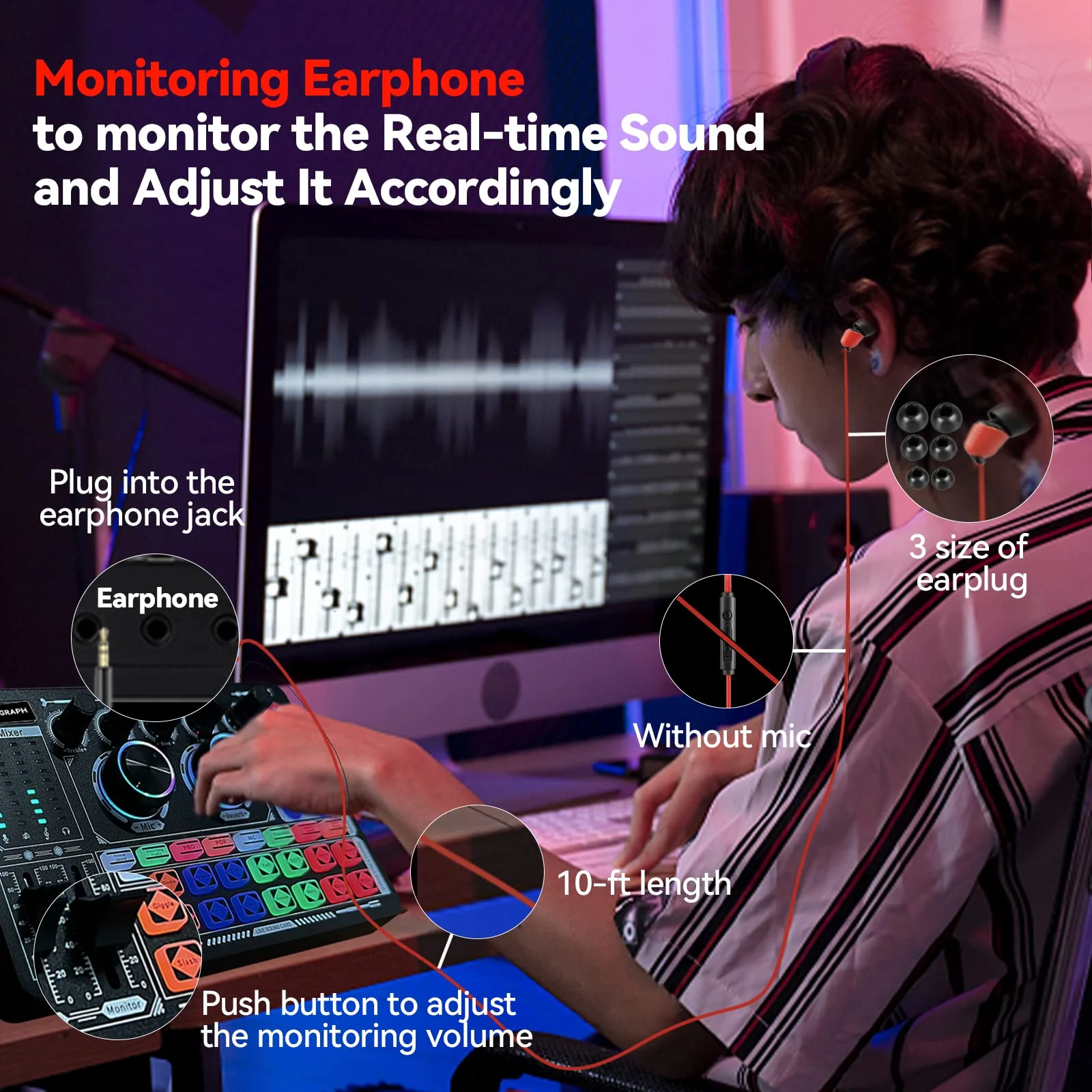 Podcast Sound Board - Music Sound Mixer with Effects, Audio Interface for PC Mac iPhone Android, Sound Card for Streaming Recording, DJ Mixer for Beginners (F999 Plus with More Cables) F999 Plus - Image 7