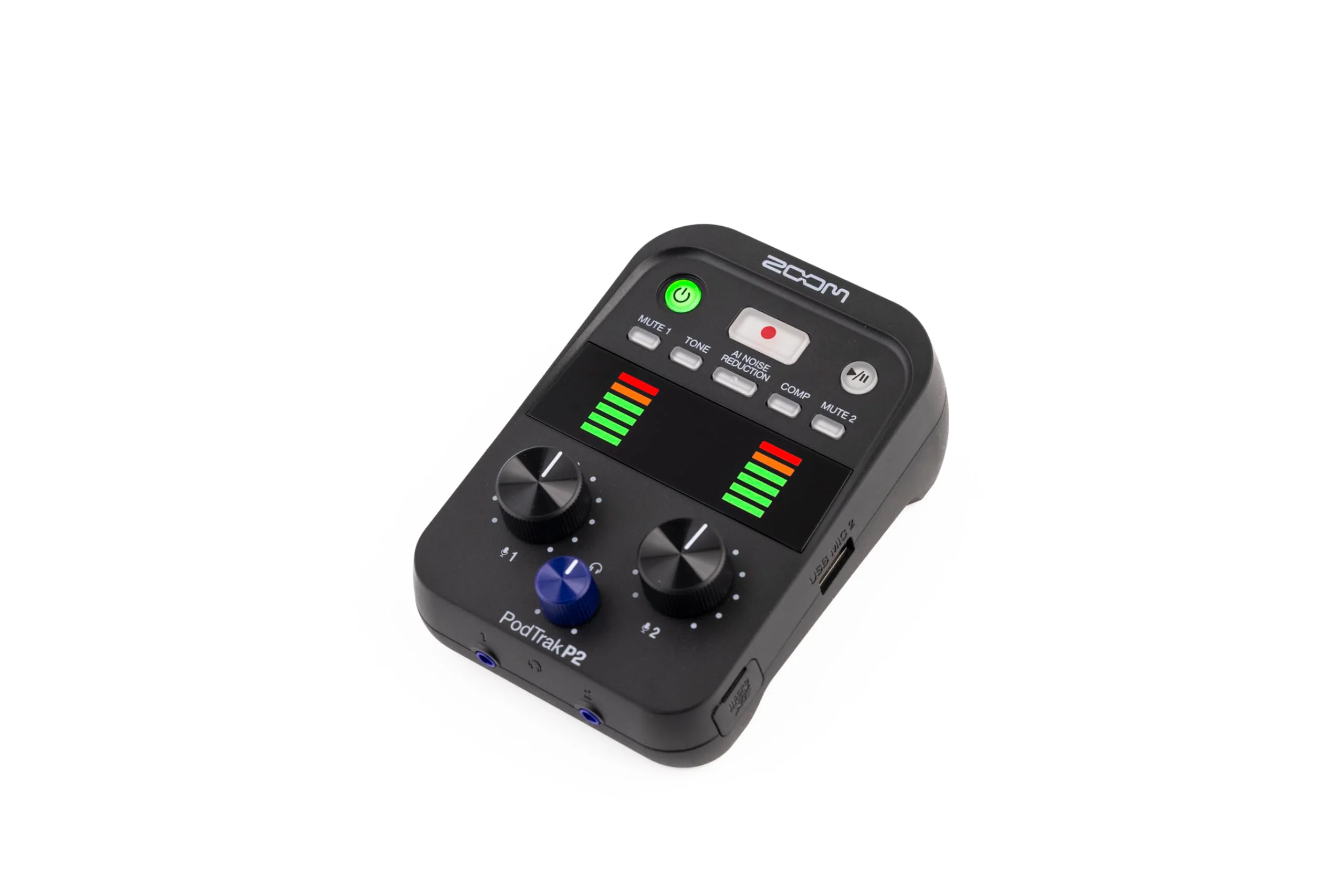 PodTrak P2 Podcast Recorder with 2 USB Mic Inputs, 2 Headphone Outputs, AI Noise Reduction, Tone & COMP Effects, Remote Guest Recording, SD Cards up to 1TB, Battery Powered, & USB-C Powered - Image 2