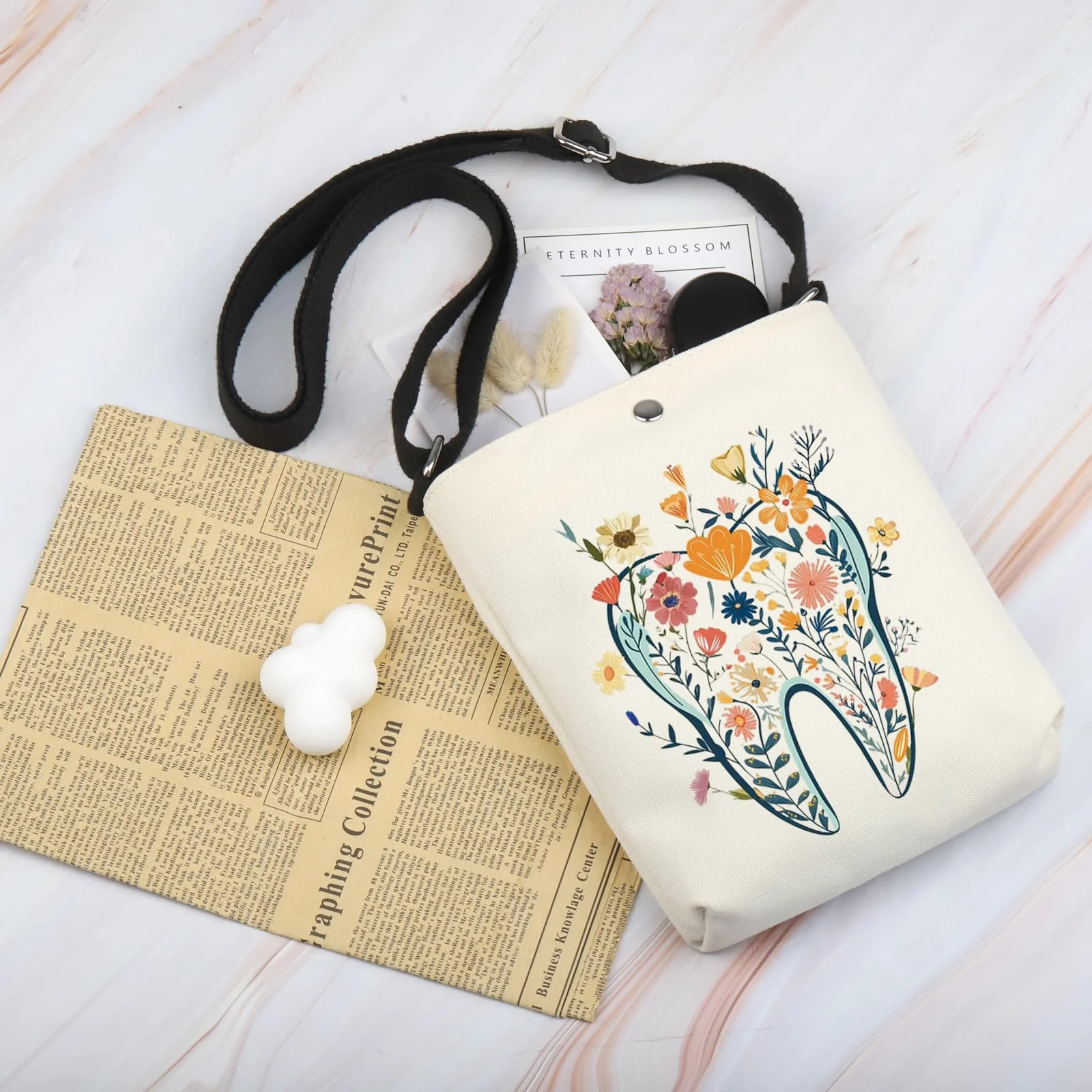 POFULL Teeth Corssbody Bag Dental Hygiene Gift Dental Gift DA Appreciation Gift Dental Assistant Messenger Bag Teeth Flower - Image 7