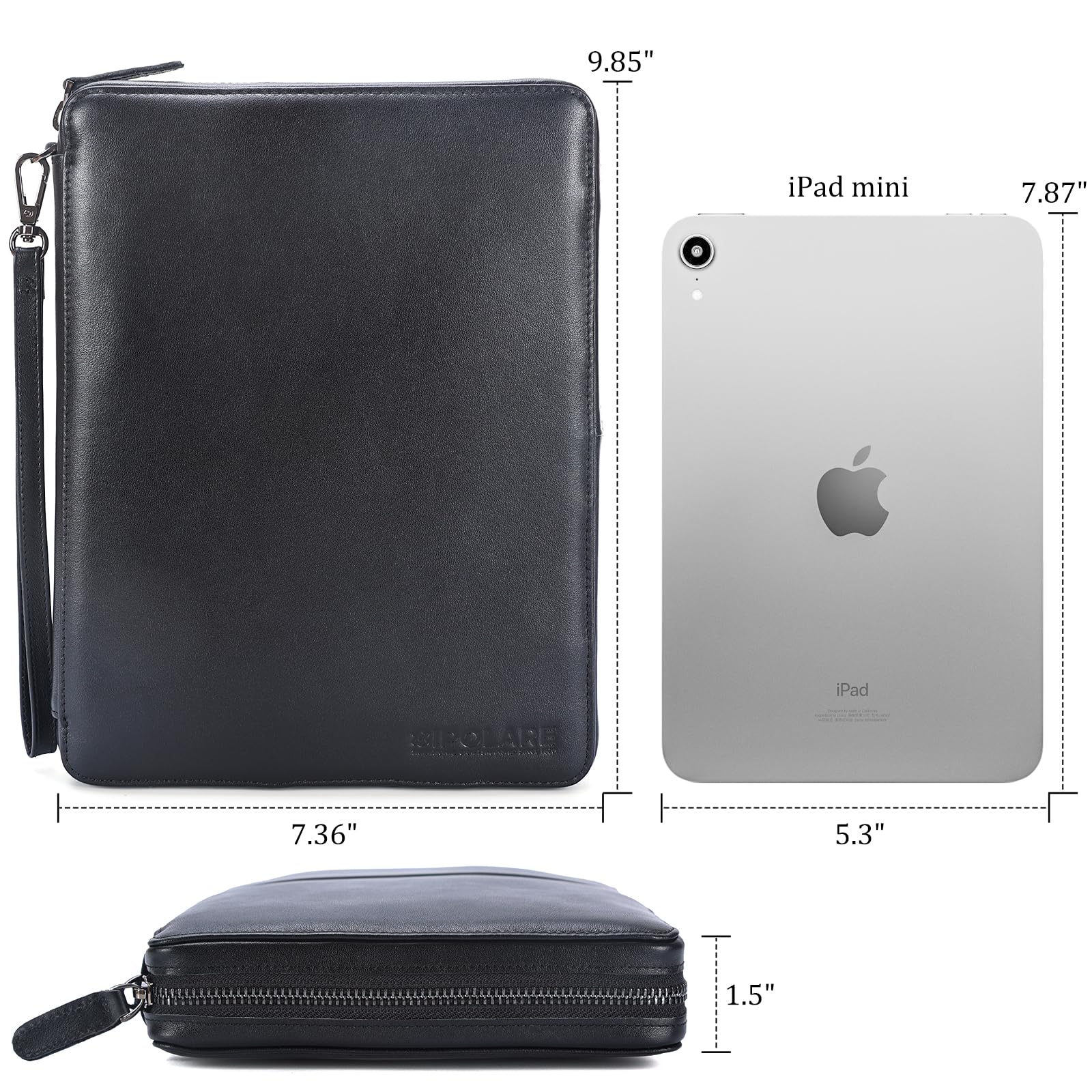 Polare Full Grain Leather Travel Cable Organizer Case Electronics Accessories Carry Bag with YKK Zippers Tech Storage Bag for Cables, Power Bank, USB, SD Card, Travel Essentials Black - Image 2