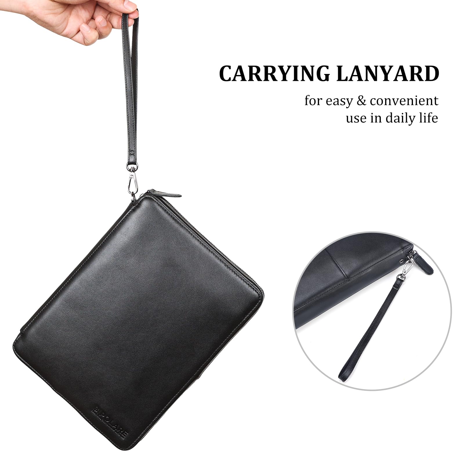 Polare Full Grain Leather Travel Cable Organizer Case Electronics Accessories Carry Bag with YKK Zippers Tech Storage Bag for Cables, Power Bank, USB, SD Card, Travel Essentials Black - Image 6