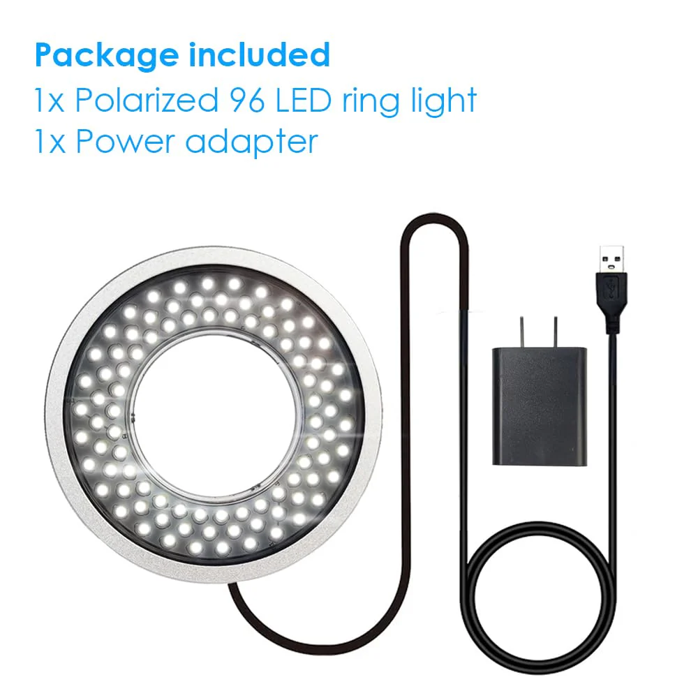 Polarized Microscope Light Anti Glare LED Ring Illuminator, USB Adjustable 96 LED Ring Light for Industry Monocular Binocular Trinocular Stereo Microscope Camera for PCB Repair 96 Polarized - Image 4