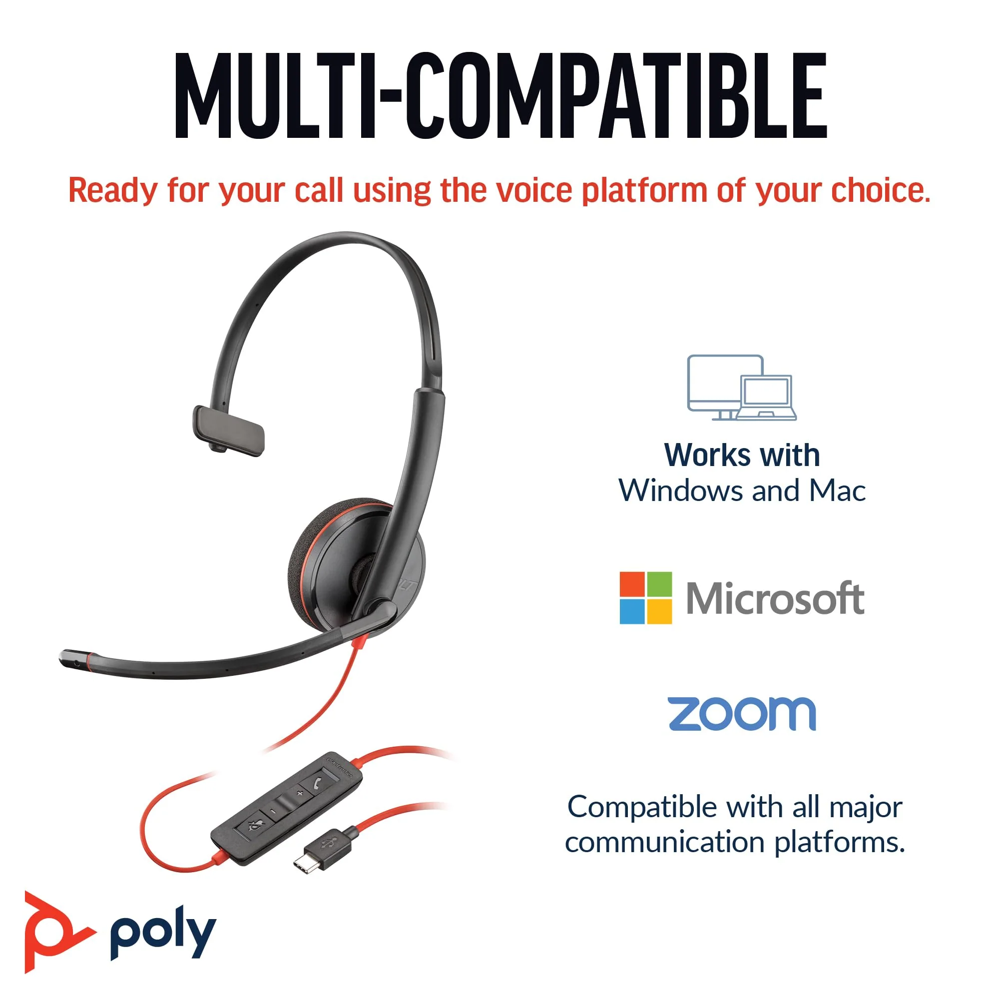 Poly Blackwire 3210 Wired Headset (Plantronics) - Noise-Canceling Mic - Single-Ear Design - Connect to PC/Mac via USB-C or USB-A - Works w/Teams, Zoom - Amazon Exclusive 2023 Version - Bulk Packaging - Image 5