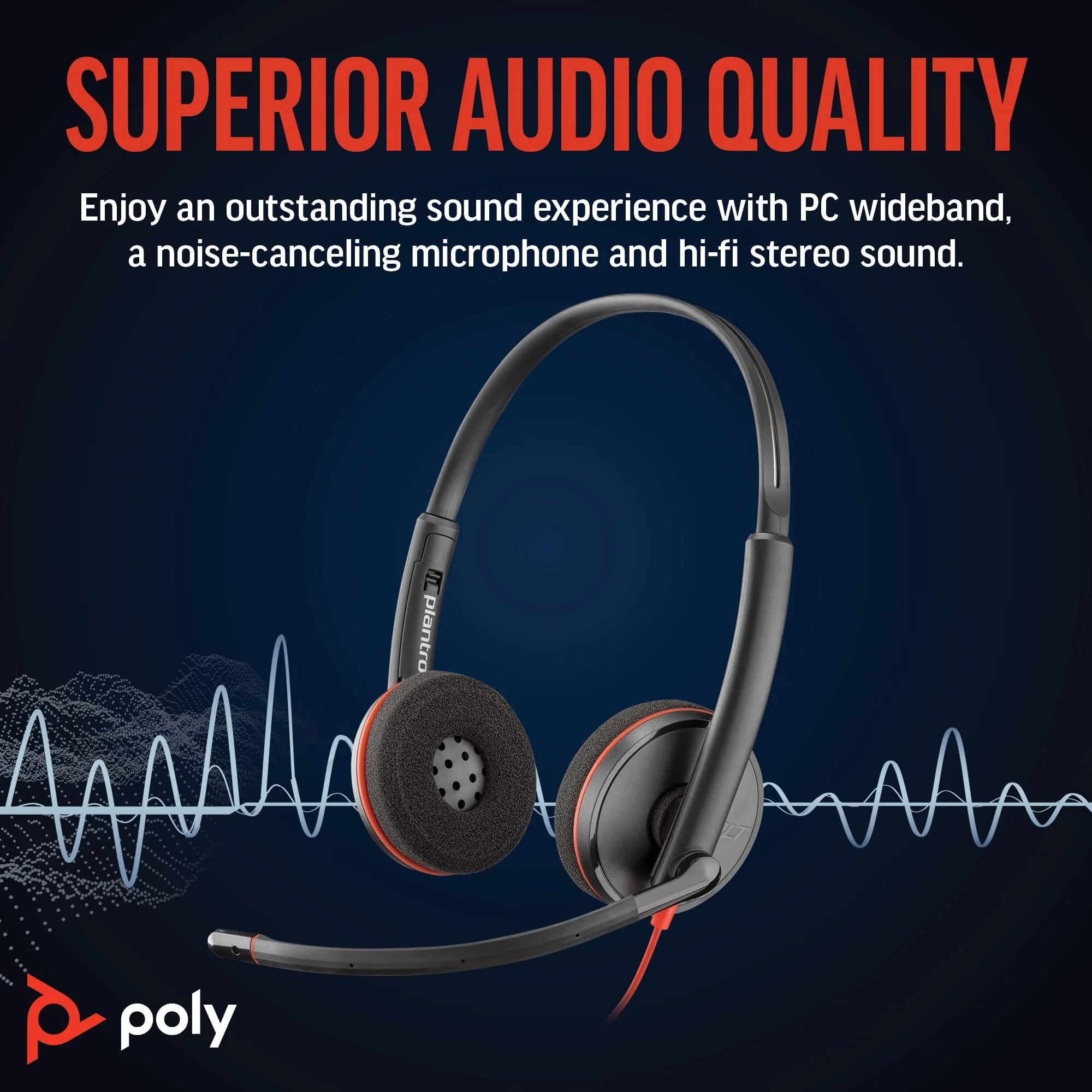 Poly Blackwire 3220 Wired Headset (Plantronics) - Noise-Canceling Mic – Stereo Design - Connect to PC/Mac via USB-C or USB-A - Works w/Teams, Zoom - Amazon Exclusive - Image 2