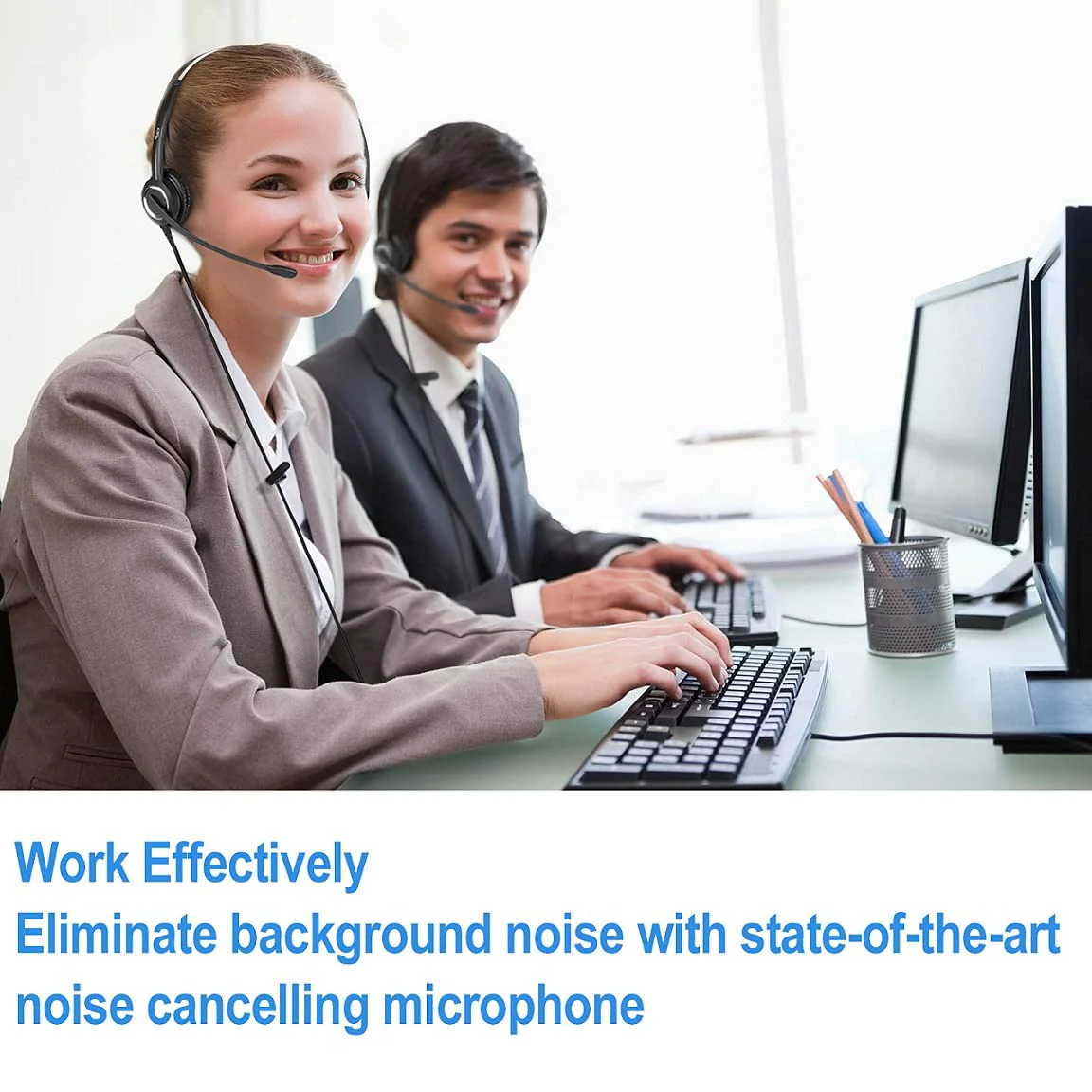 Polycom Phone Headset Noise Cancelling Mic RJ9 U10P Bottom Cable Compatible with Polycom VVX, Shoretel, Avaya Digital Phones Double Ear - Image 6