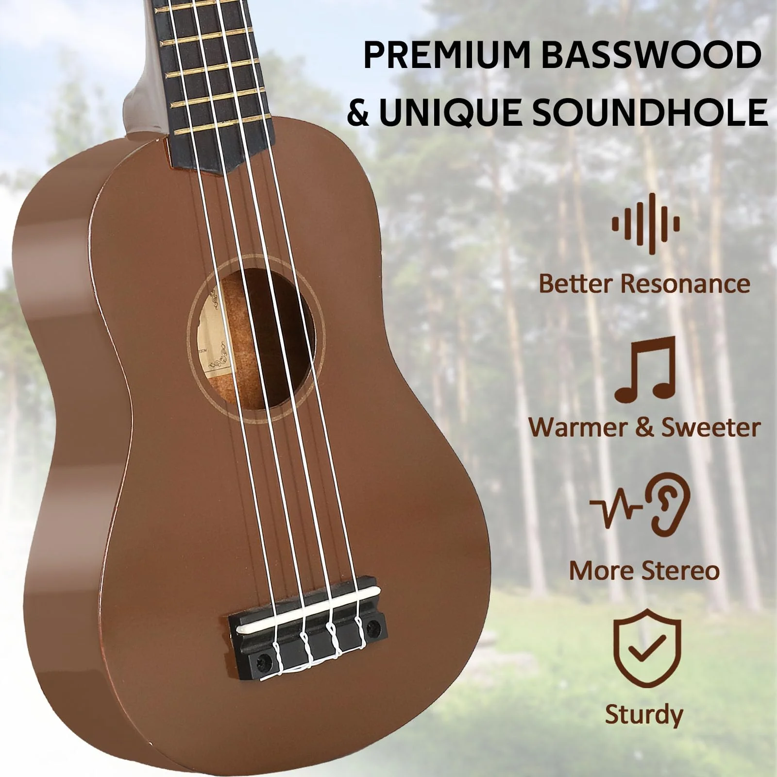 POMAIKAI Soprano Wood Ukulele Starter Uke Hawaii Guitar 21 Inch with Gig Bag for Students and Beginners (Brown) brown - Image 3