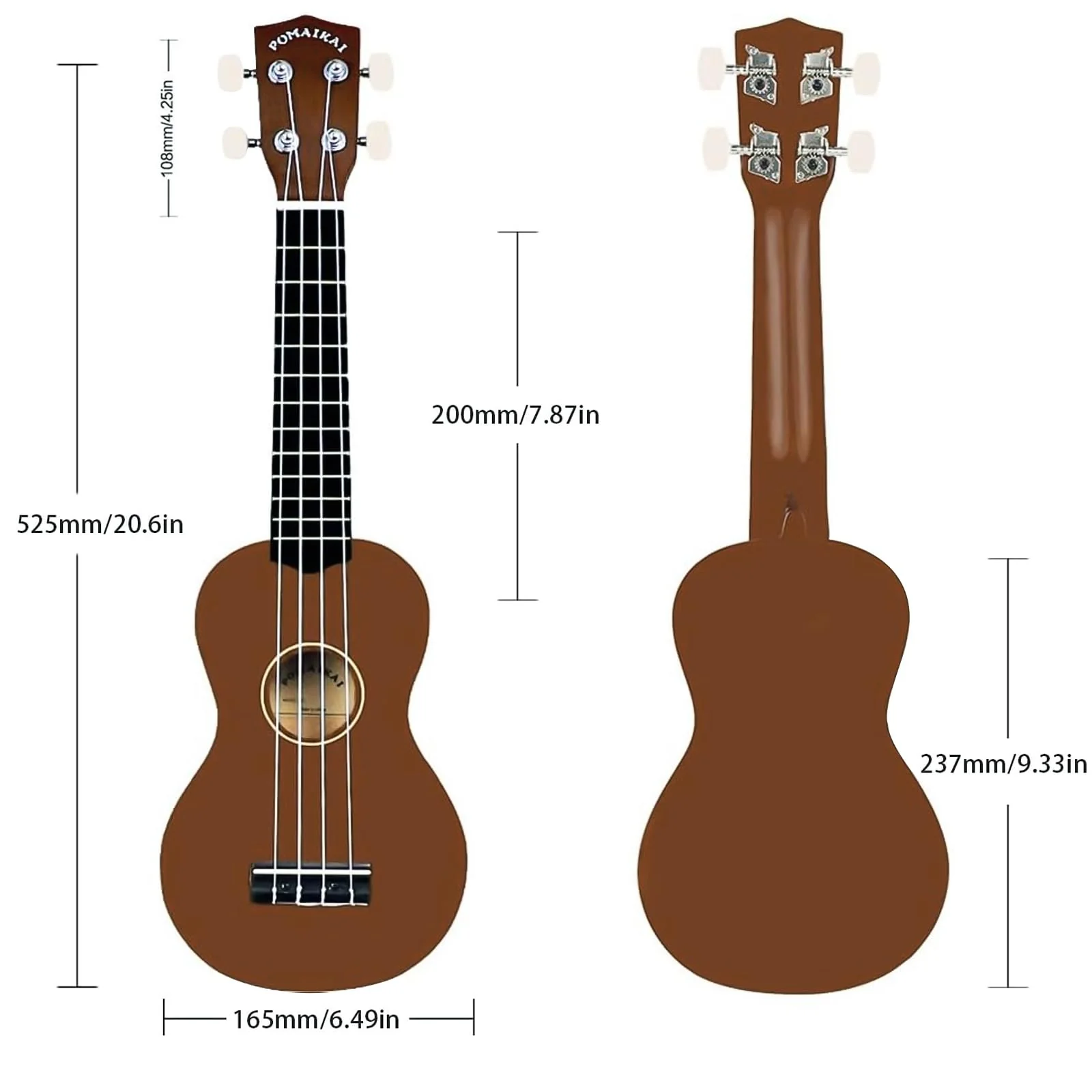 POMAIKAI Soprano Wood Ukulele Starter Uke Hawaii Guitar 21 Inch with Gig Bag for Students and Beginners (Brown) brown - Image 5