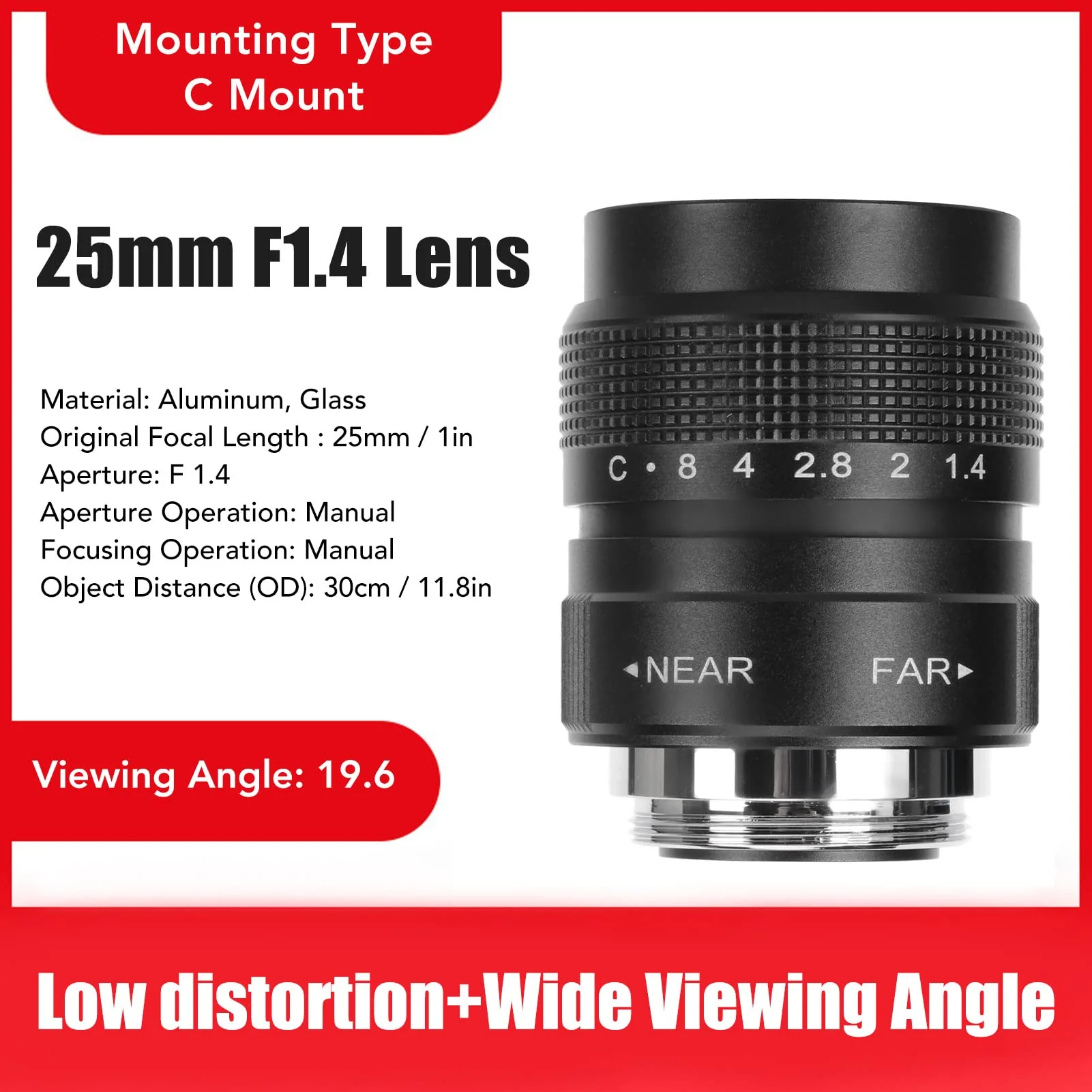 Pomya 25mm F1.4 Large Aperture Manual Focus, CCTV Lens, Prime MFT Lens for M43,Support Bar Shop Parking House Warehouse (Black) 25mm F1.4 Black - Image 3