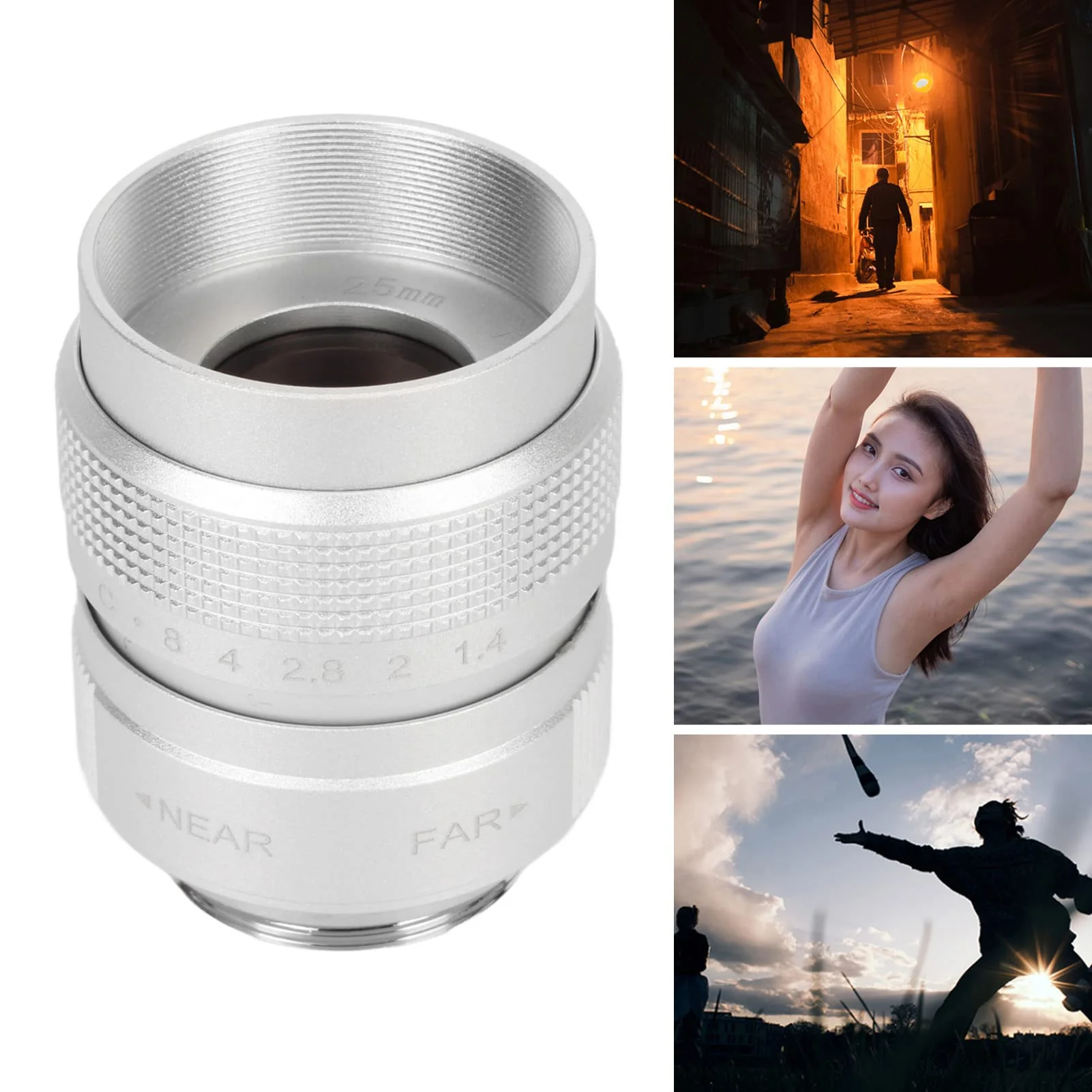Pomya 25mm F1.4 Large Aperture Manual Focus, CCTV Lens, Prime MFT Lens for M43,Support Bar Shop Parking House Warehouse (Silver) 25mm F1.4 White - Image 3