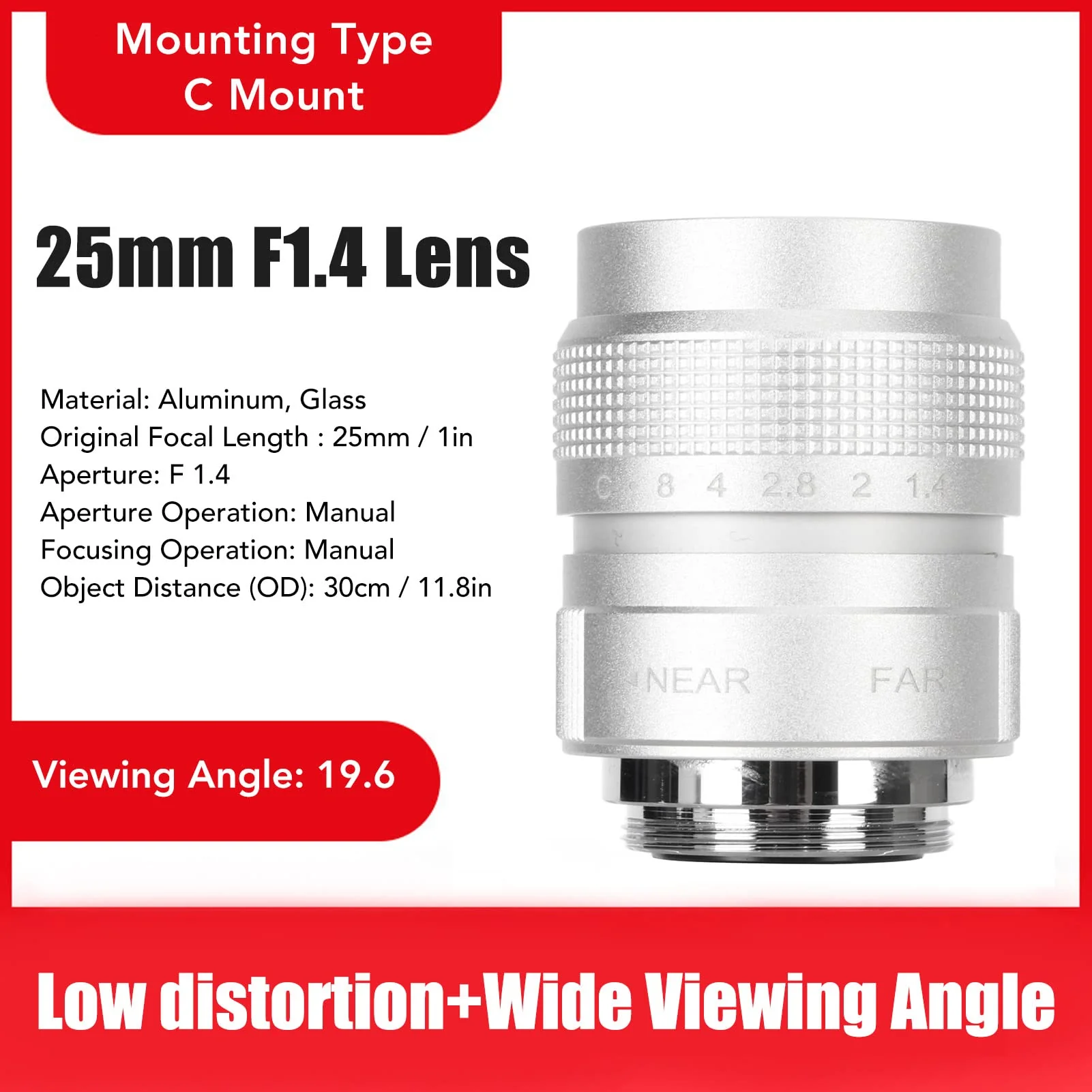 Pomya 25mm F1.4 Large Aperture Manual Focus, CCTV Lens, Prime MFT Lens for M43,Support Bar Shop Parking House Warehouse (Silver) 25mm F1.4 White - Image 5