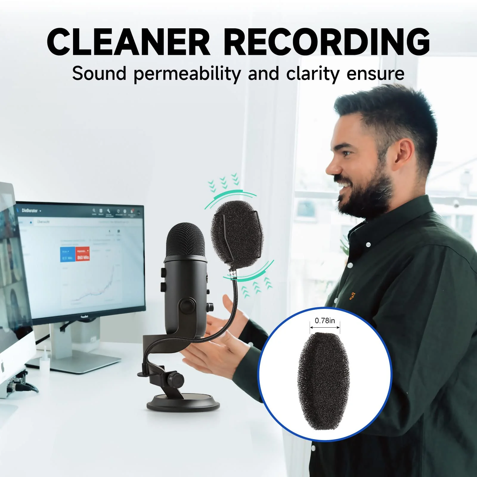 Pop Filter for Microphone - Sponge Layered Pop Wind Screen with Enhanced Flexible 360° Gooseneck Black Pop Filter - Image 2