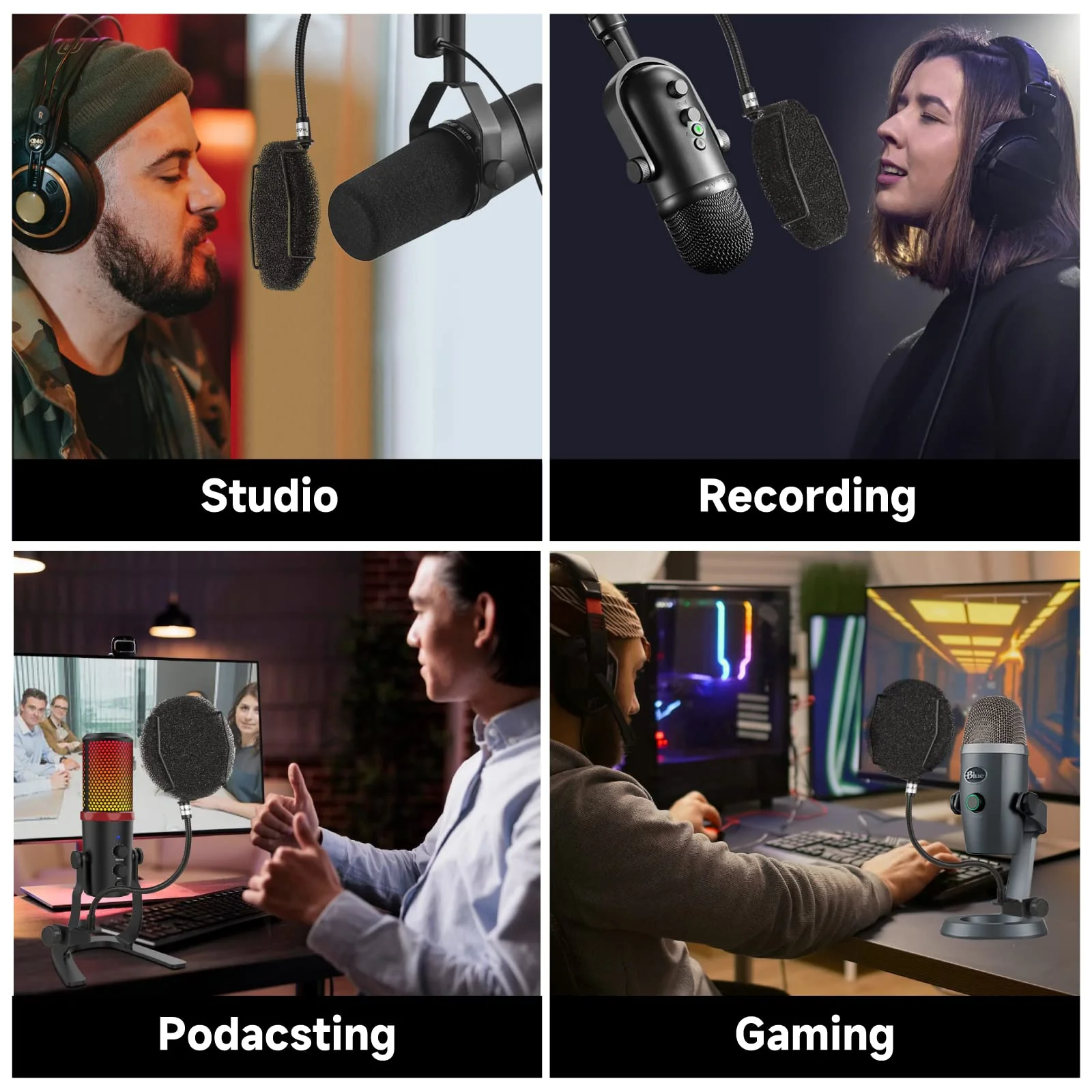 Pop Filter for Microphone - Sponge Layered Pop Wind Screen with Enhanced Flexible 360° Gooseneck Black Pop Filter - Image 4