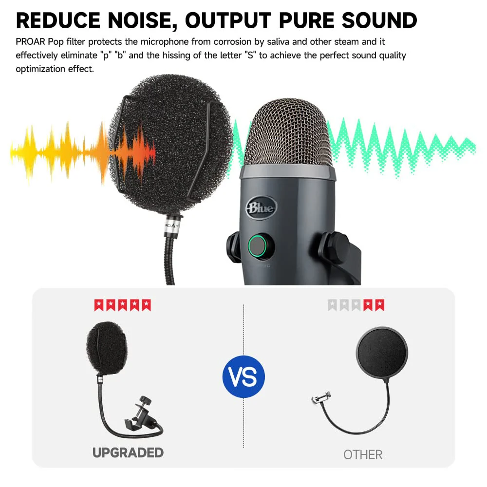 Pop Filter for Microphone - Sponge Layered Pop Wind Screen with Enhanced Flexible 360° Gooseneck Black Pop Filter - Image 5