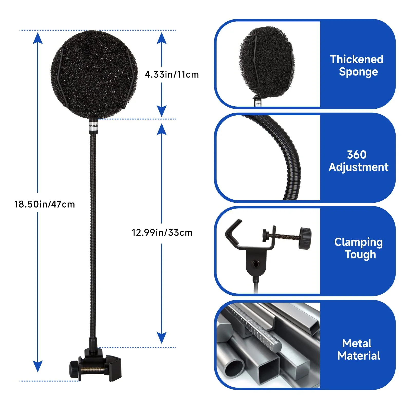 Pop Filter for Microphone - Sponge Layered Pop Wind Screen with Enhanced Flexible 360° Gooseneck Black Pop Filter - Image 7