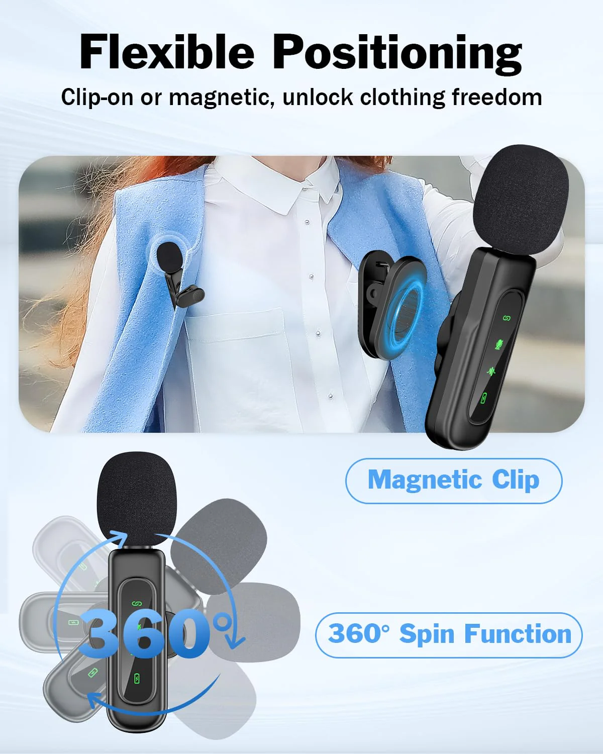 PoP voice 3in1 Wireless Lavalier Microphone for iPhone/Android/Camera/iPad, mini Microphone with Magnetic Collar Clip, Mini Lapel Lav Mic with Noise Reduction for Vlog YouTube TikTok Interview - Image 2