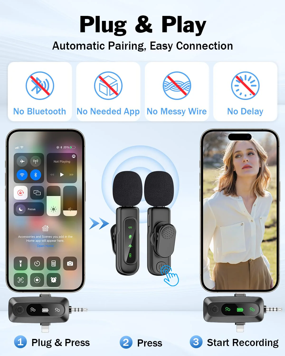 PoP voice 3in1 Wireless Lavalier Microphone for iPhone/Android/Camera/iPad, mini Microphone with Magnetic Collar Clip, Mini Lapel Lav Mic with Noise Reduction for Vlog YouTube TikTok Interview - Image 6