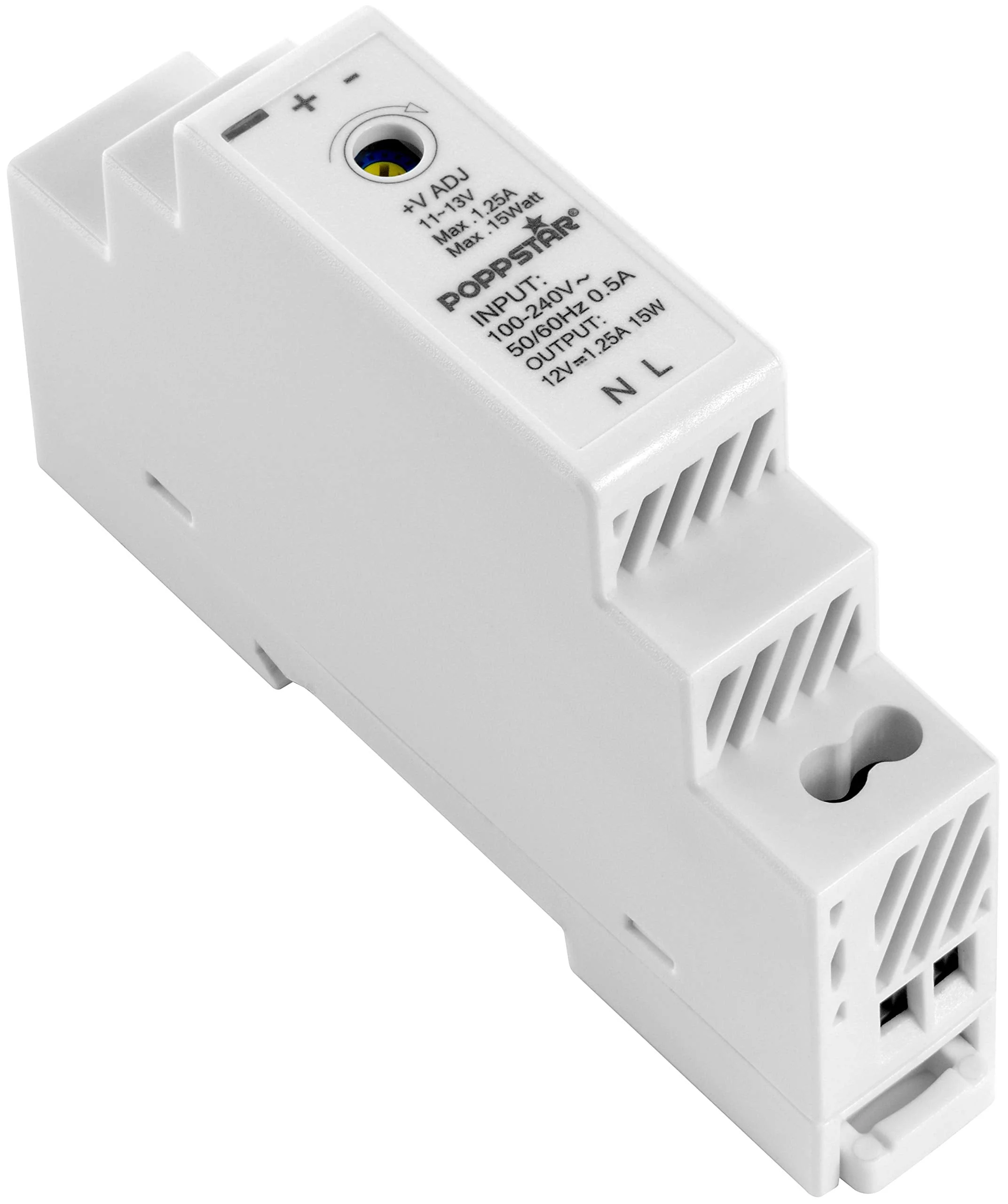 Poppstar Top-Hat Rail Power Supply P-15-12- 12V DC 1.25A 15 W (Input 100-240 V AC 50/60 Hz) 18 x 90 x 58 mm 12 V DC 1,25 A 15 W - Image 2