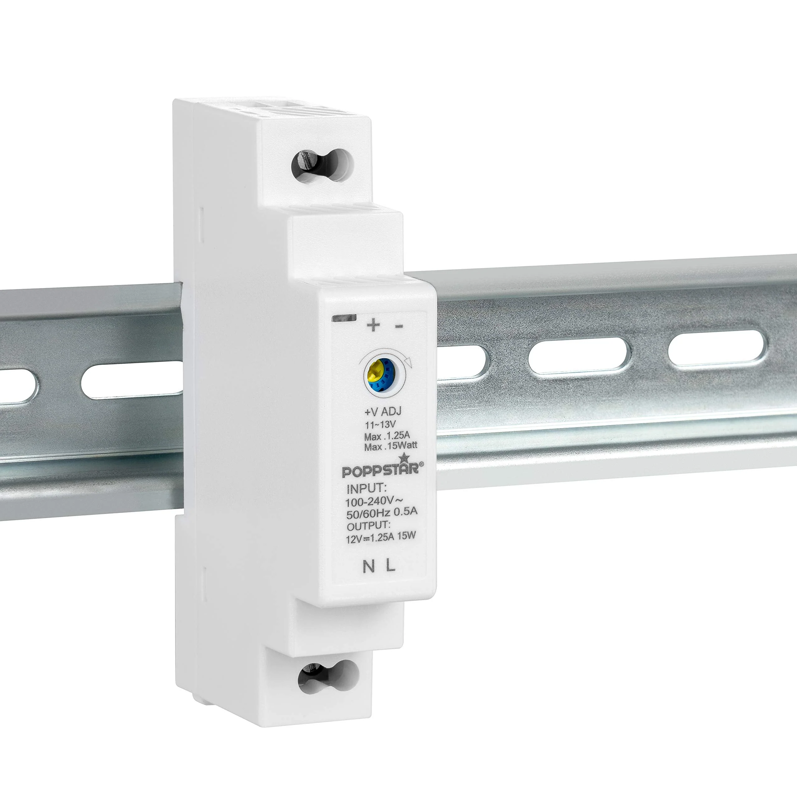 Poppstar Top-Hat Rail Power Supply P-15-12- 12V DC 1.25A 15 W (Input 100-240 V AC 50/60 Hz) 18 x 90 x 58 mm 12 V DC 1,25 A 15 W - Image 6