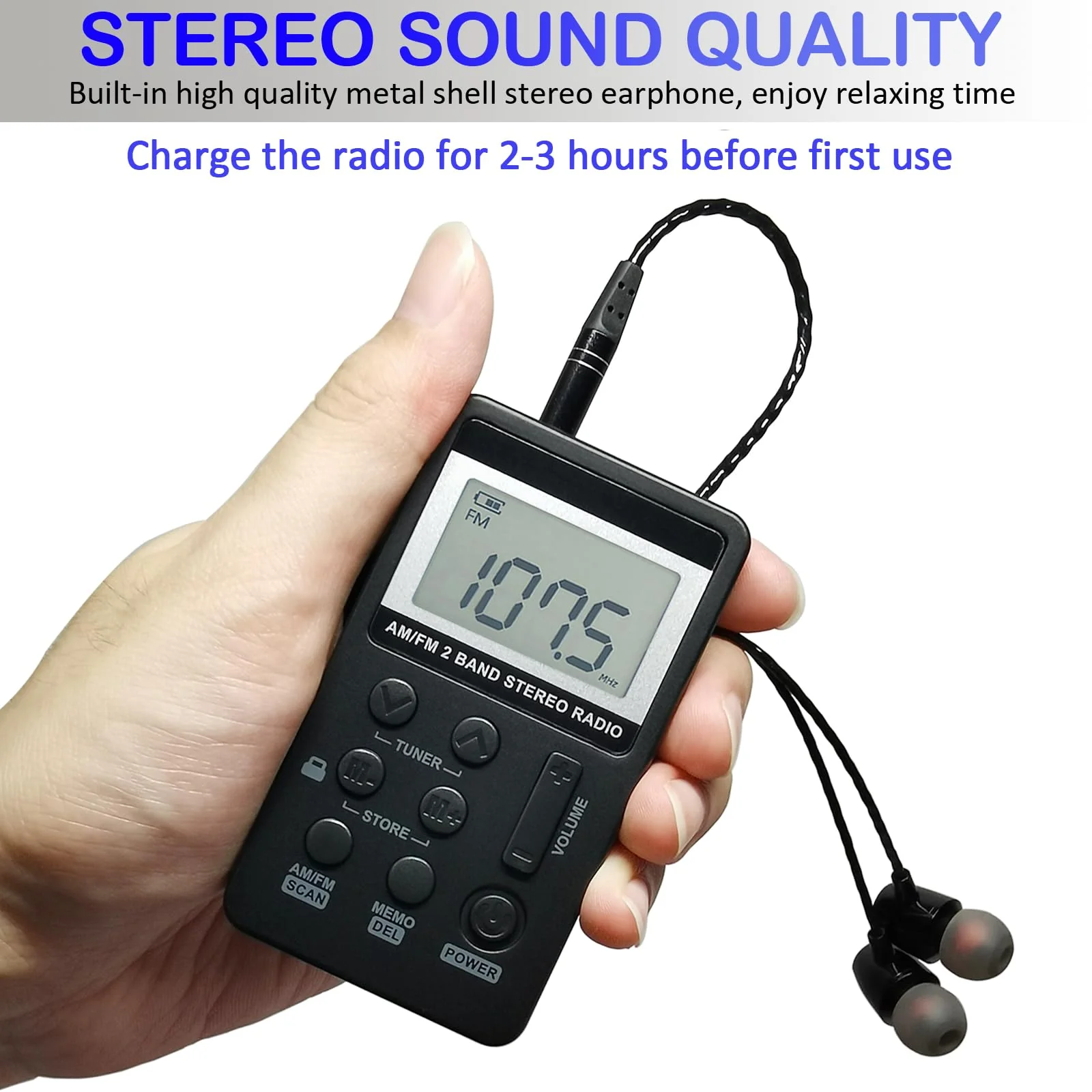 Portable AM/FM Pocket Radio with Digital Tuning LCD Display, SWDSTP Rechargeable Mini Radio with Stereo Earphone and Removable Belt Clip for Walking, Jogging - Image 3