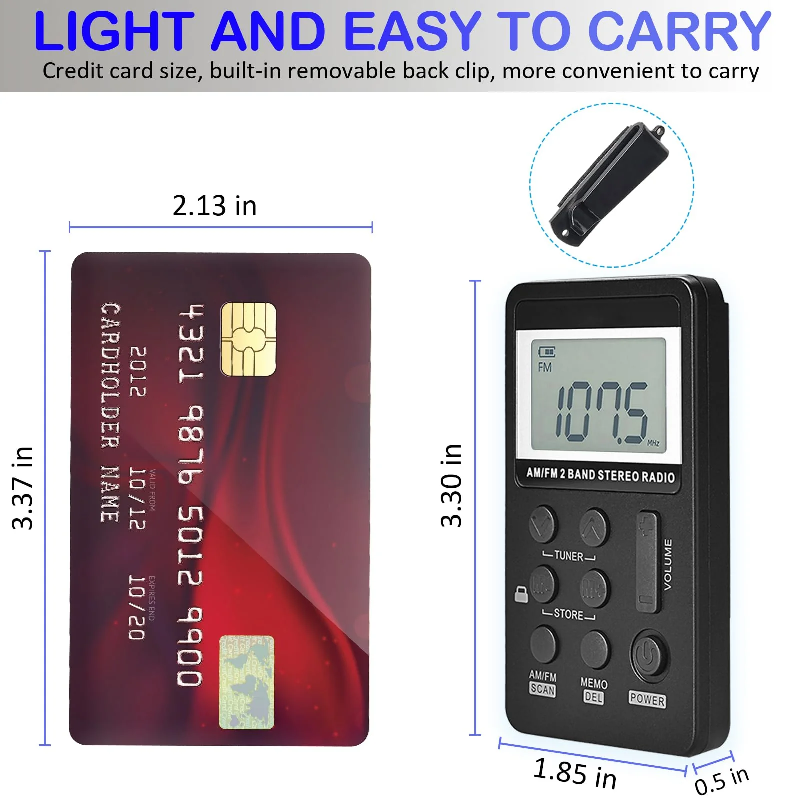 Portable AM/FM Pocket Radio with Digital Tuning LCD Display, SWDSTP Rechargeable Mini Radio with Stereo Earphone and Removable Belt Clip for Walking, Jogging - Image 6