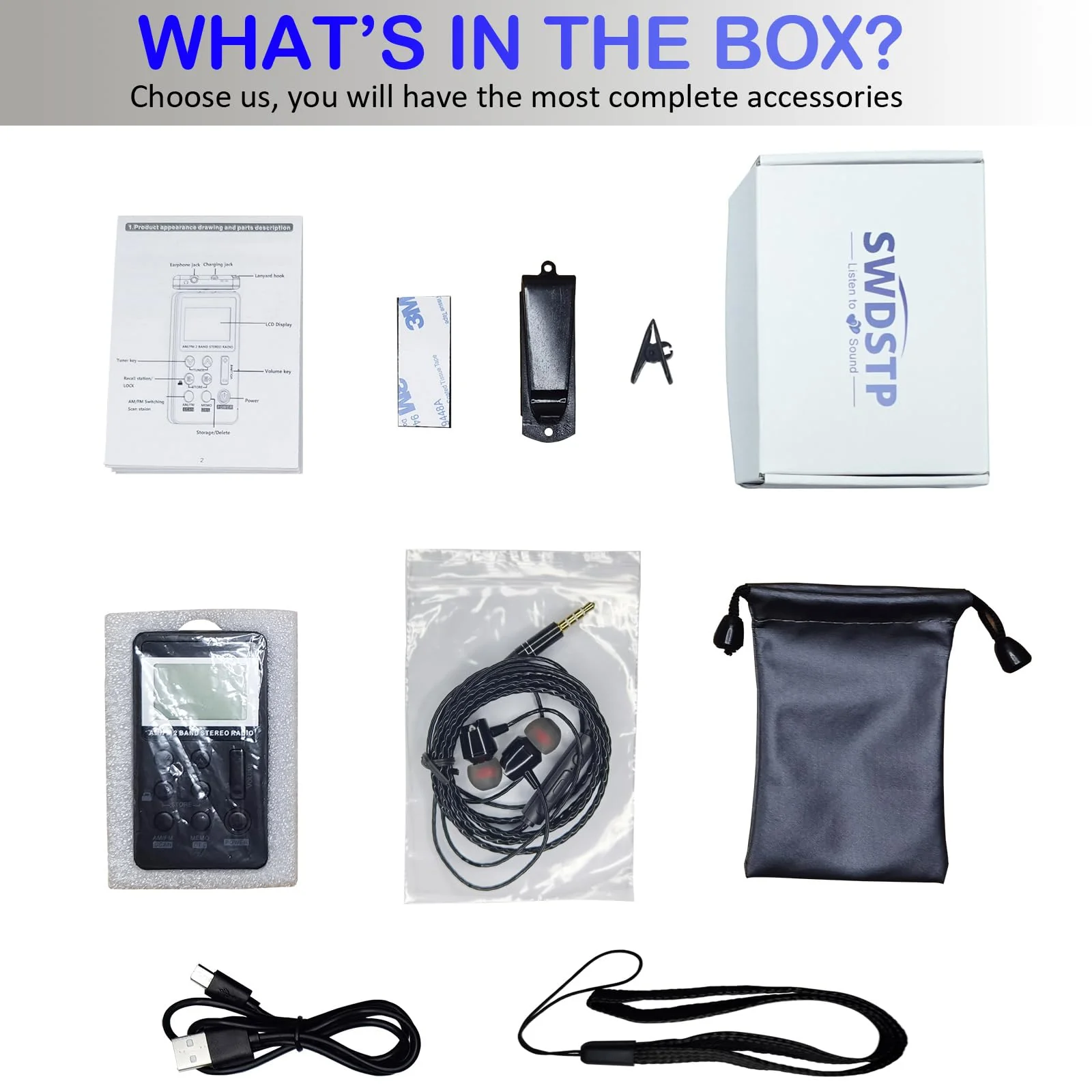 Portable AM/FM Pocket Radio with Digital Tuning LCD Display, SWDSTP Rechargeable Mini Radio with Stereo Earphone and Removable Belt Clip for Walking, Jogging - Image 7