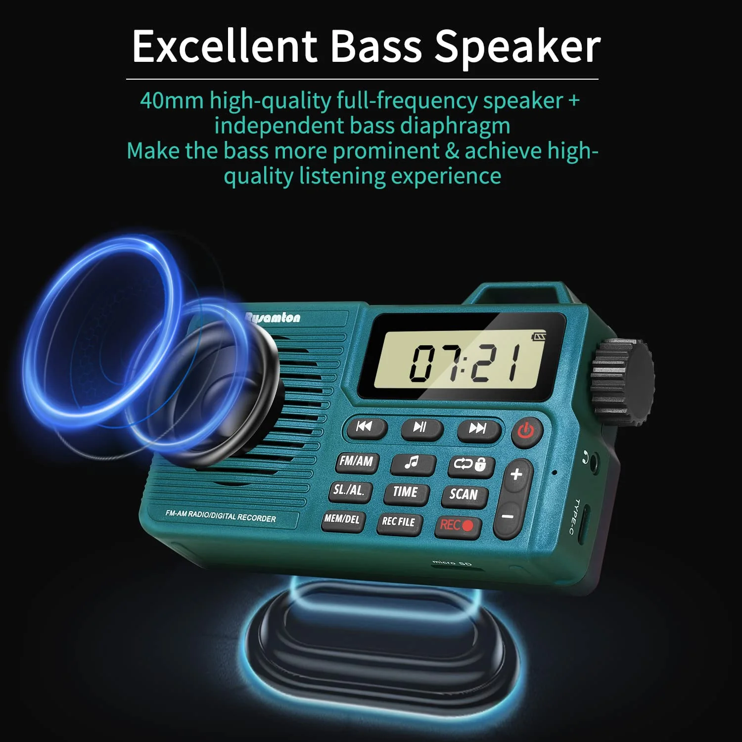 Portable AM/FM Radio, Digital Radio Recorder, Bluetooth 5.0, Alarm and Sleep Function, 12/24H Time Display with Large Digital Display green - Image 4