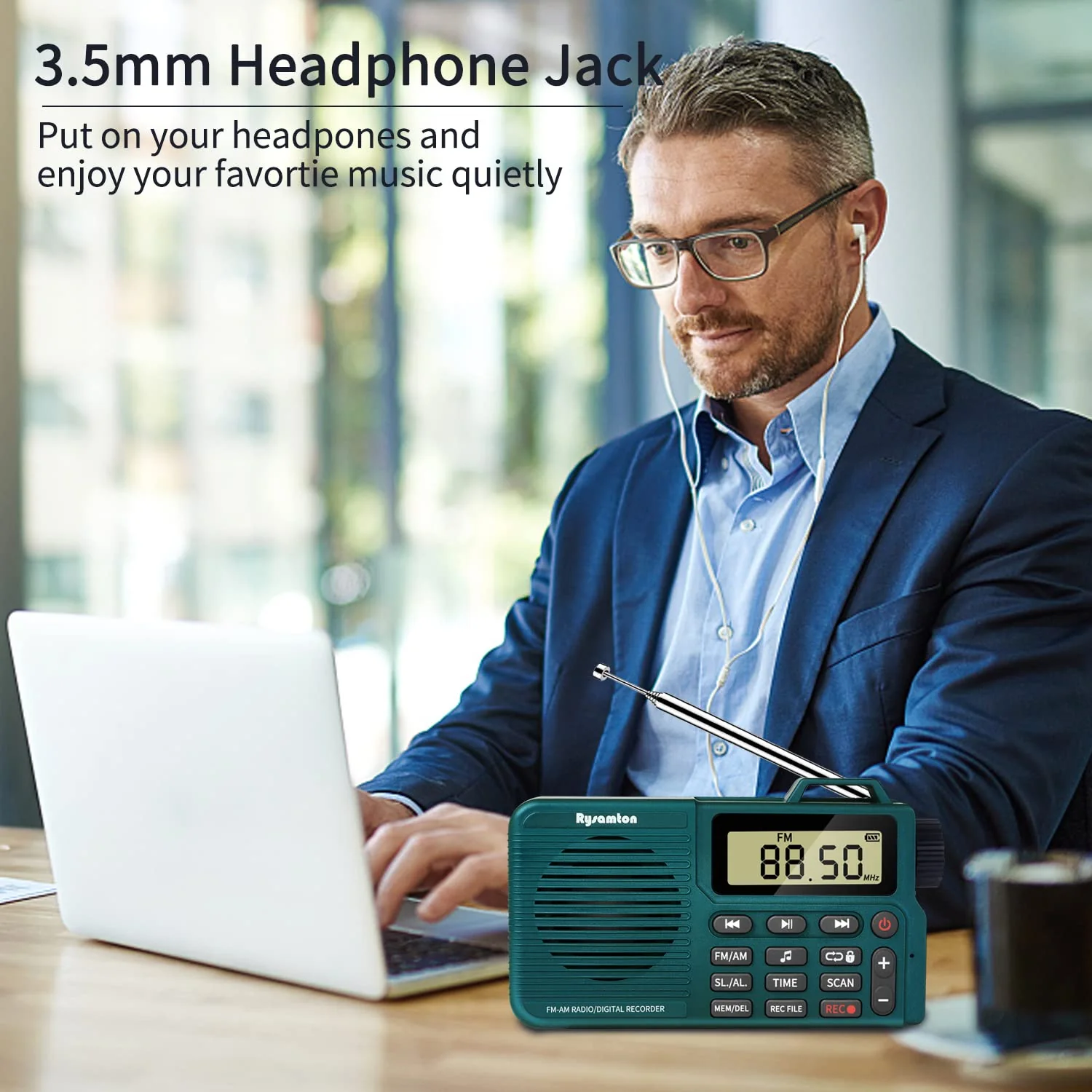 Portable AM/FM Radio, Digital Radio Recorder, Bluetooth 5.0, Alarm and Sleep Function, 12/24H Time Display with Large Digital Display green - Image 7