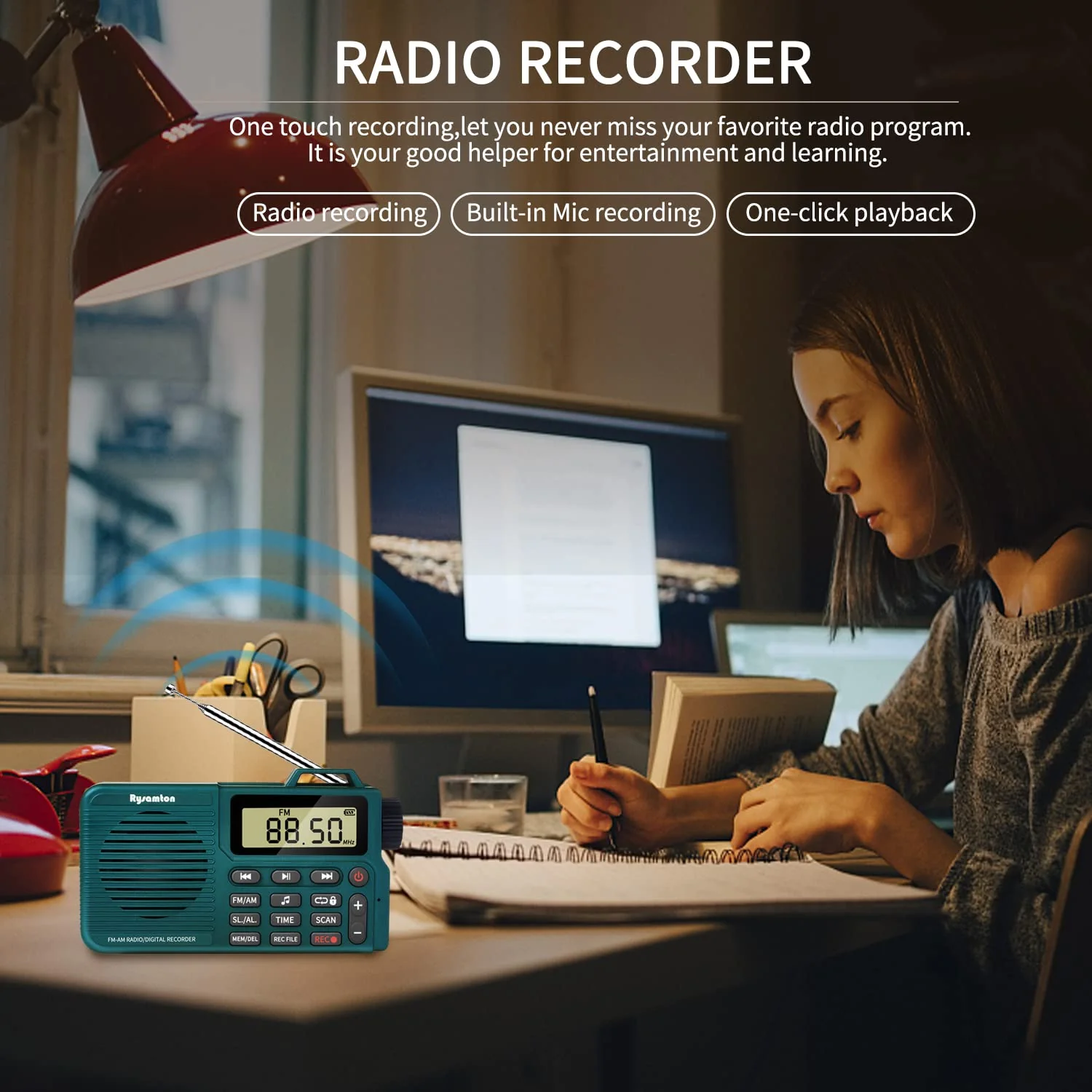 Portable AM/FM Radio, Digital Radio Recorder, Bluetooth 5.0, Alarm and Sleep Function, 12/24H Time Display with Large Digital Display green - Image 9
