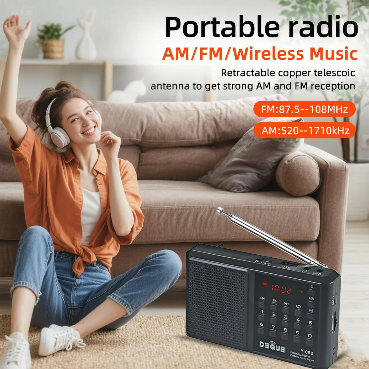 Portable AM FM Radio with Bluetooth Speaker；USB/TF Card MP3 Playback 3.5mm Jack,Auto Scan Save,Loudspeaker for Emergency(Battery-Powered) CampingTravel Home Use Rechargeable Transistor Radio (Black) Black - Image 5