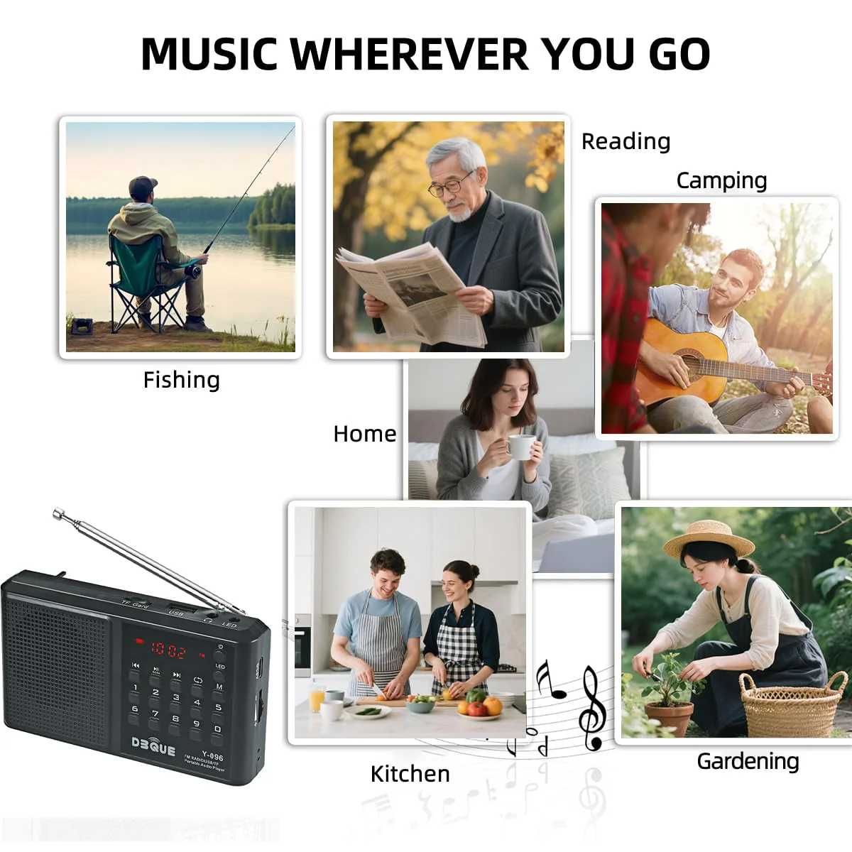 Portable AM FM Radio with Bluetooth Speaker；USB/TF Card MP3 Playback 3.5mm Jack,Auto Scan Save,Loudspeaker for Emergency(Battery-Powered) CampingTravel Home Use Rechargeable Transistor Radio (Black) Black - Image 6