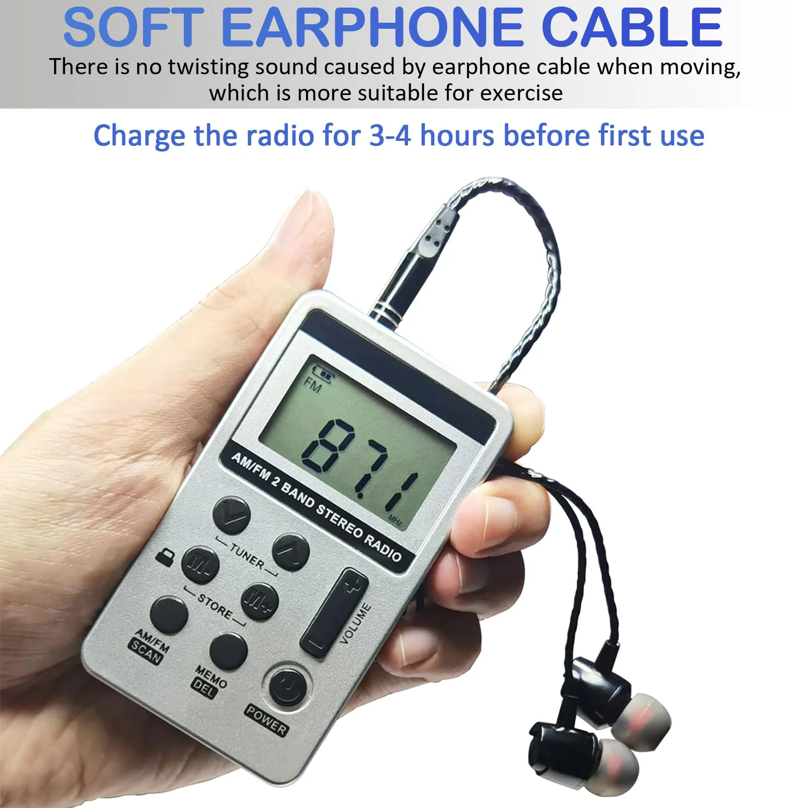 Portable AM FM Radio with Digital Tuning LCD Display, SWDSTP Rechargeable Pocket Radio with Stereo Earphone and Detachable Belt Clip for Walking, Jogging - Image 3