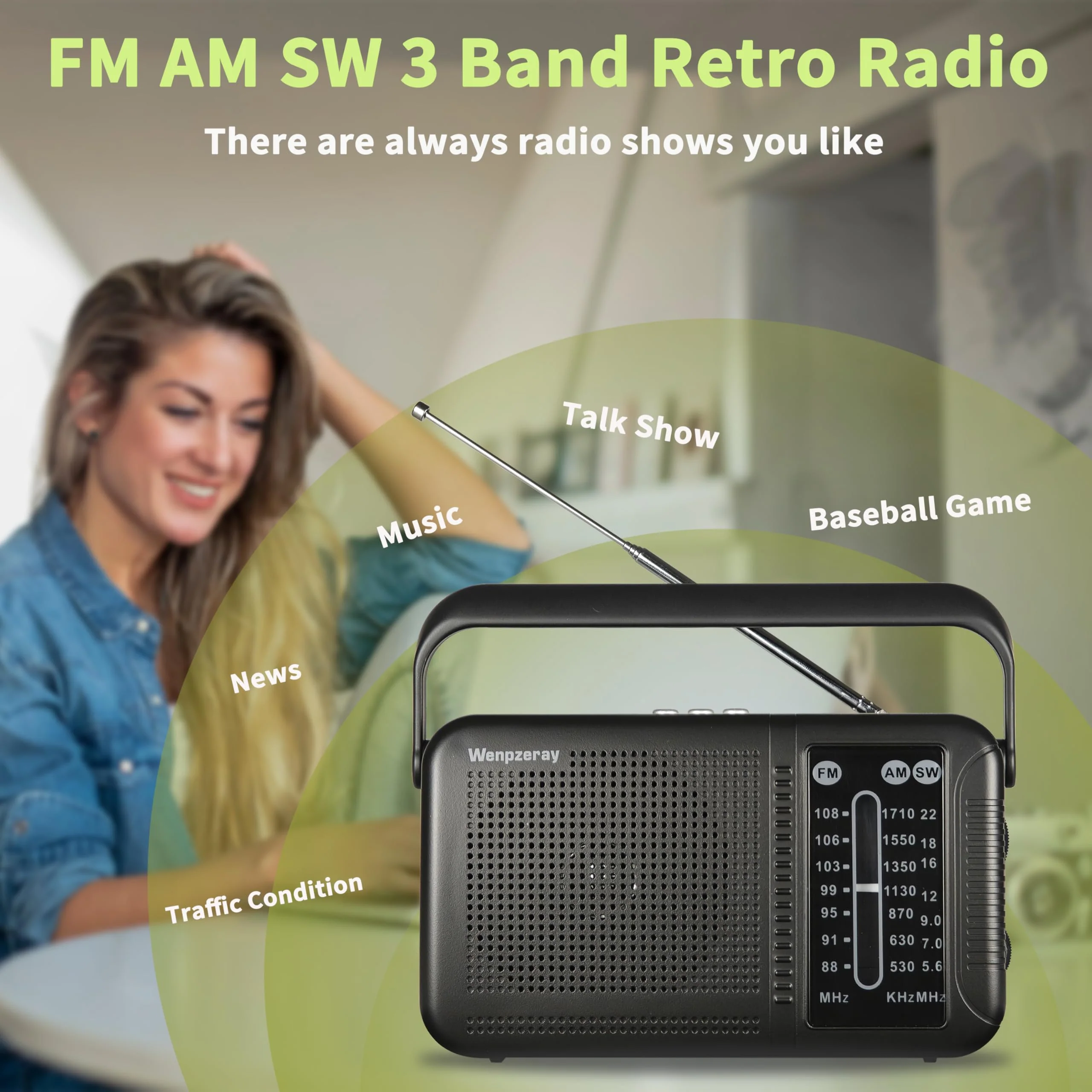 Portable AM FM Shortwave Transistor Radio, Retro Bluetooth Speaker Excellent Reception, Support TF Card/USB Play, Large Dial Battery or USB Powered Easy to Use Indoor, Outdoor, Travel & Storms - Image 2