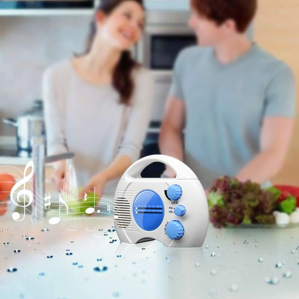 Portable AM/FM Shower Radio, Waterproof Hanging Radio with Built-in Speaker, Adjustable Volume, Battery Operated for Bathroom, Kitchen, Outdoor (Blue+White) blue+white - Image 6
