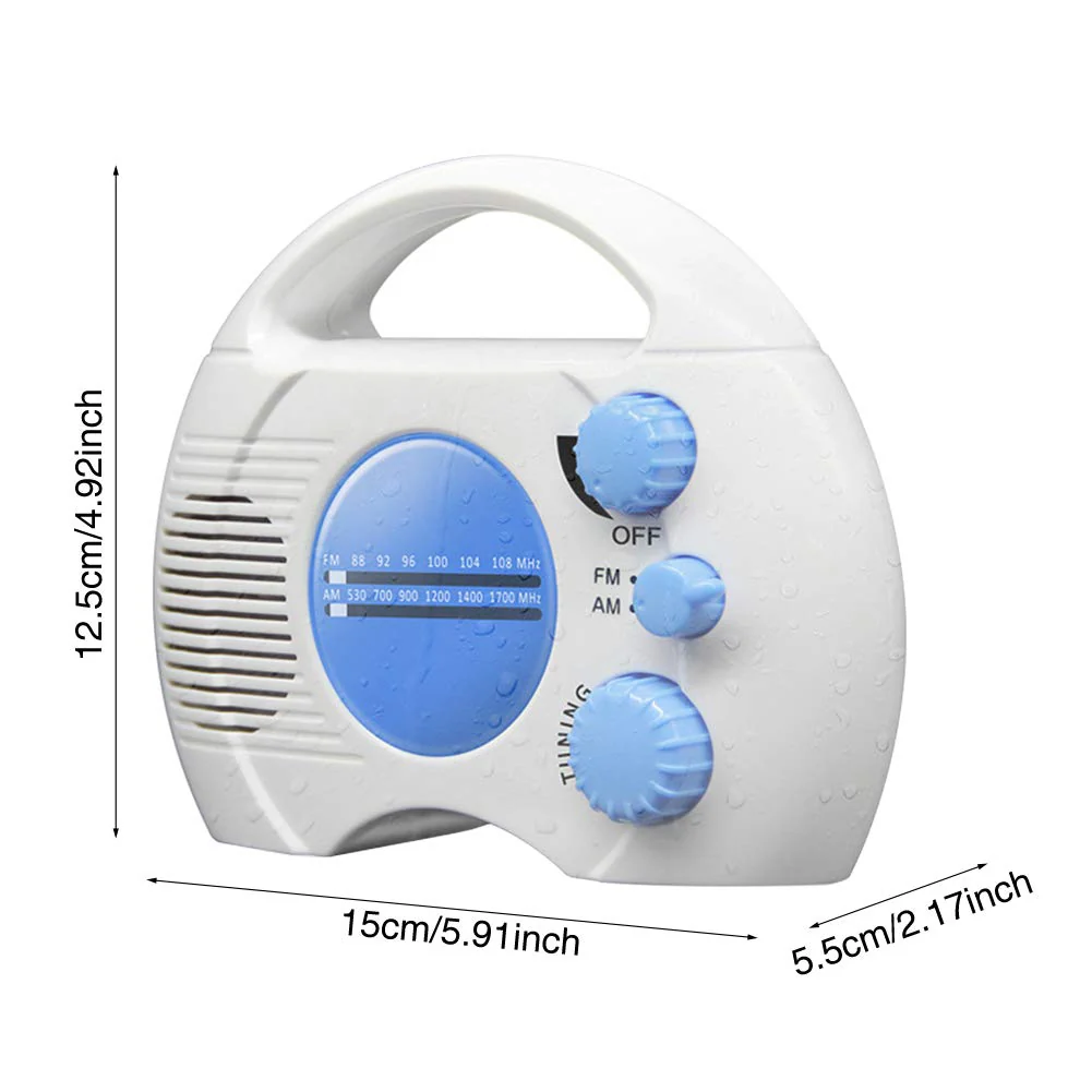Portable AM/FM Shower Radio, Waterproof Hanging Radio with Built-in Speaker, Adjustable Volume, Battery Operated for Bathroom, Kitchen, Outdoor (Blue+White) blue+white - Image 8