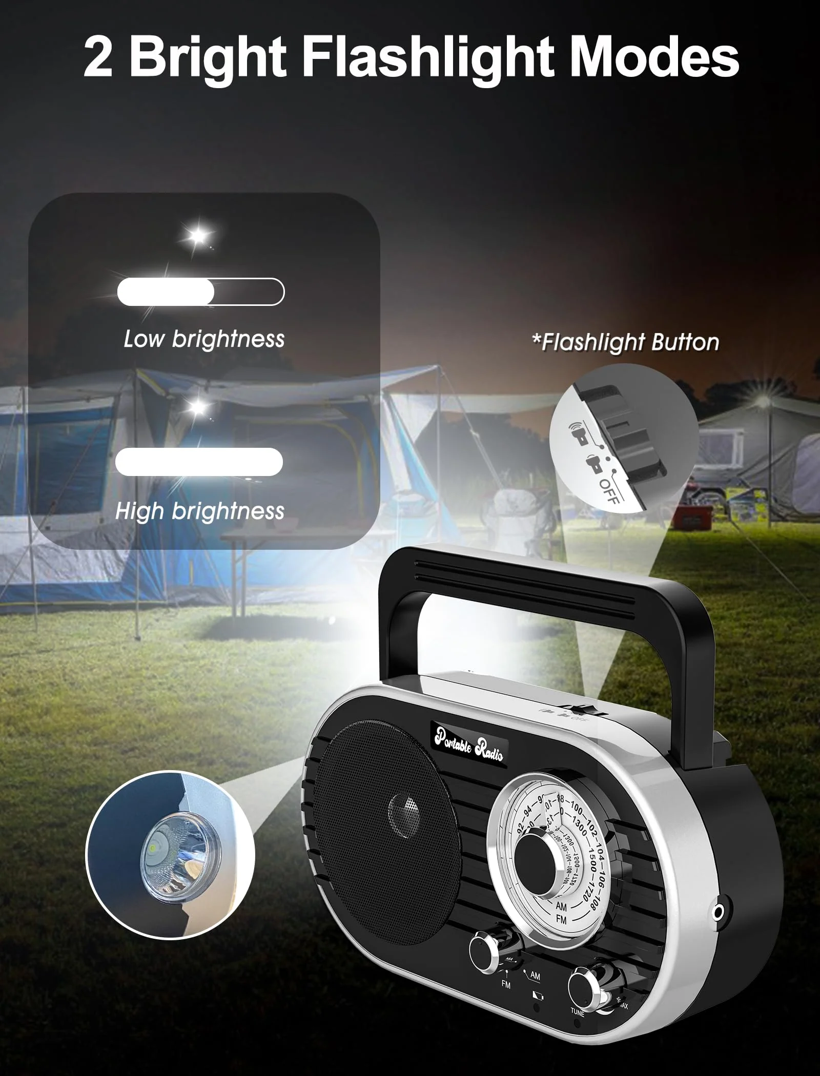 Portable AM FM SW Radio with Bluetooth,4000mAh Rechargeable Radio with Big Speaker,Flashlight,Large Knob,Earphone Jack,4 AA Battery Operated Radio,Transistor Radio with Best Reception for Home&Outdoor - Image 6