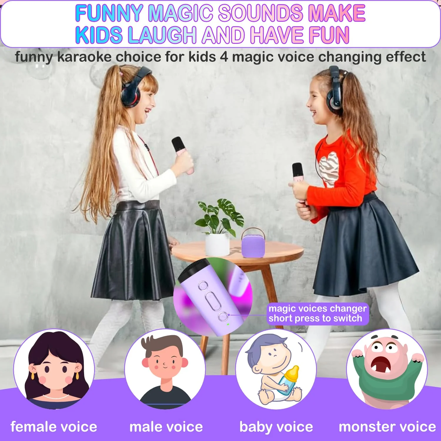 Portable Bluetooth Karaoke Speaker with 2 Wireless Microphones & LED Lights for Kids Birthday Parties K1-2MIC-PURPLE - Image 2